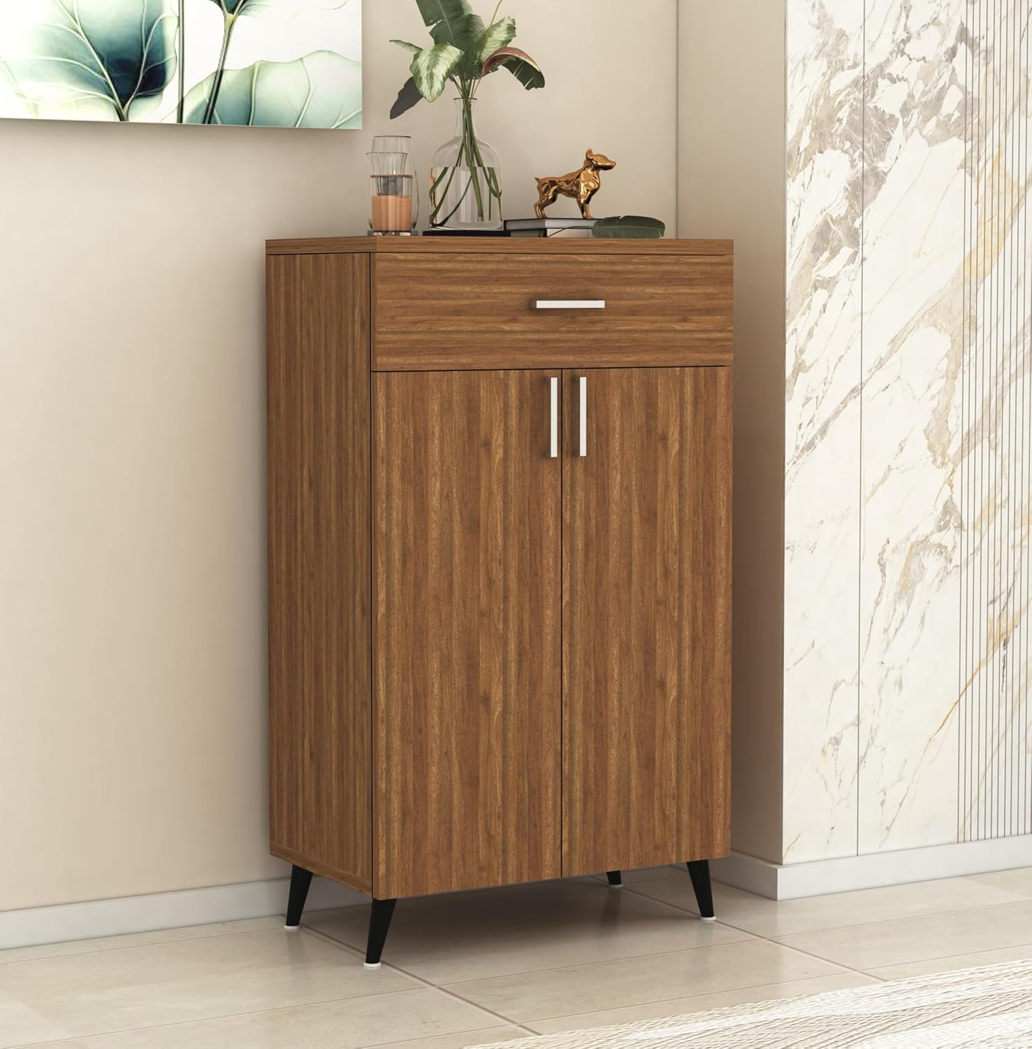 DesignFit Engineered Wood Shoe Rack with 2 Door and 1 Drawer for Living Room Office Home Hall Wooden Shoe Cabinet Furnitur... - Review, Price and Buying Guide