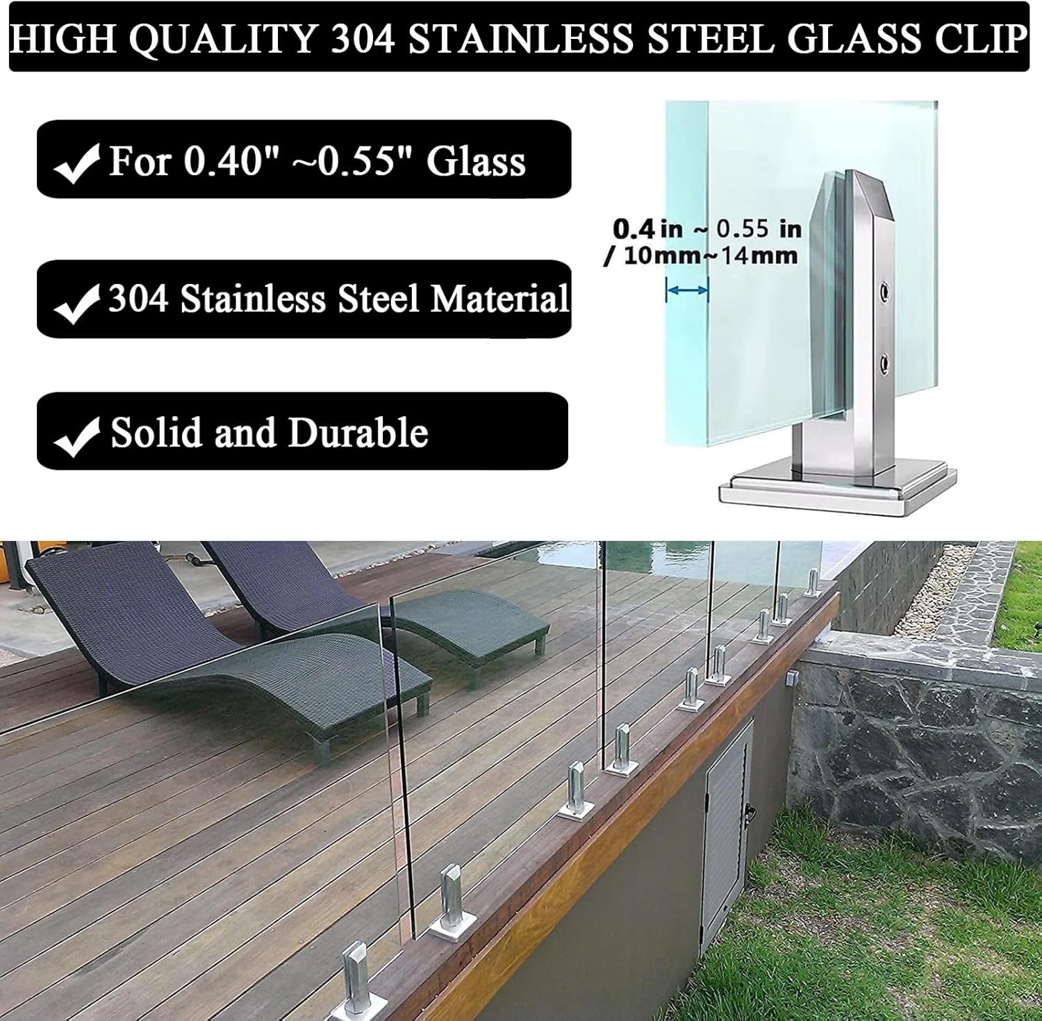 14Pack Glass Spigot Clamp, 304 Stainless Steel, Heavy Duty, for 10-14mm Glass, Railing System for Balcony, Terrace, Deck, Stair, Patio, Fence (White, 160MM)
