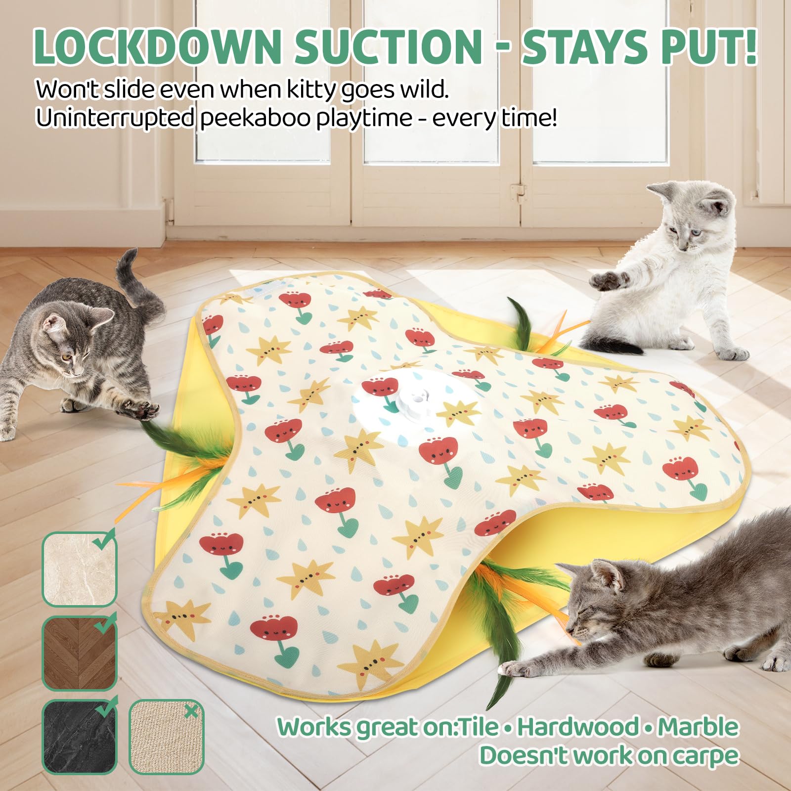 Juguete interactivo para gatos de interior, juguetes recargables de enriquecimiento de caza con ventosa y varilla giratoria, motor silencioso de 3 velocidades, diseño elegante