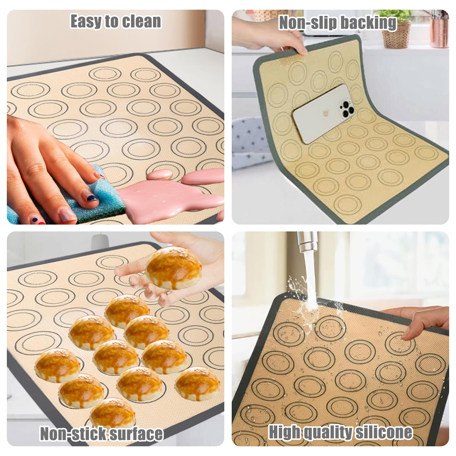 Tapis de Cuisson pour Macaron en Silicone Rectangulaire Gris 2 Pièces