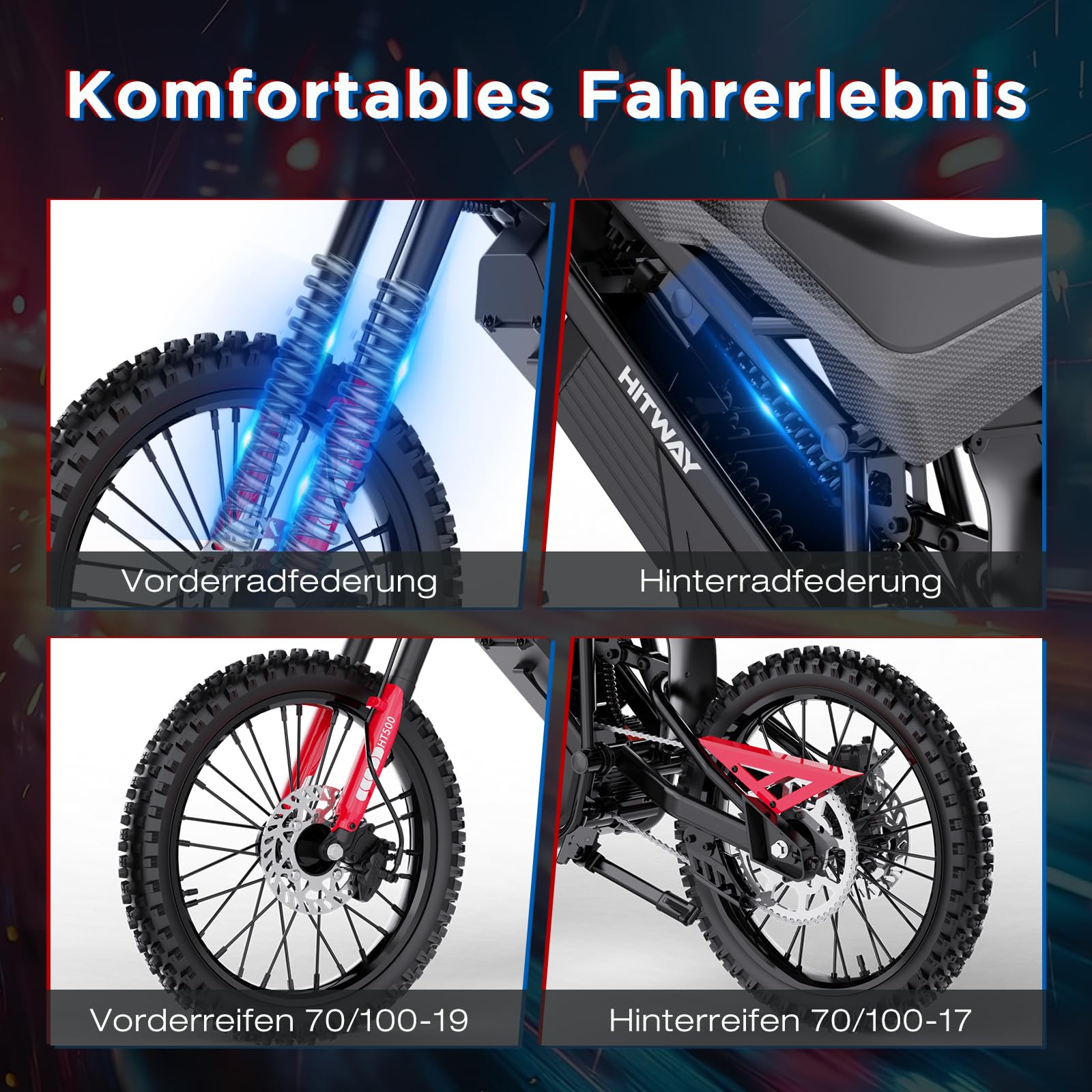 HITWAY HT500 Elektrisches Offroad-Motorrad, 4000W Spitzenleistung bürstenloser Motor, 60V 27Ah Lithium-Akku, bis zu 45 km/h, 45–60 km Reichweite, hydraulische Scheibenbremsen, EEC-zugelassen mit COC