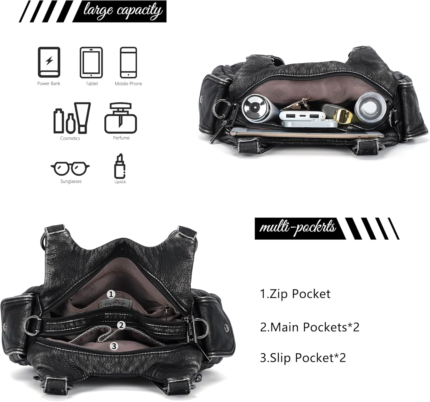 Angel Kiss Small Purses for Women Hobo Shoulder Bags Y2K Vegan Leather Multi-Pocket Handbags Designer Crossbody Tote Bag - Image 5