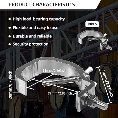 Miniatura 2 de Paquete de 10 abrazaderas de truss de 1.18 a 2 pulgadas, para tubo de luz de escenario, apto para tubos de 1.181-1.969 in de diámetro exterior,