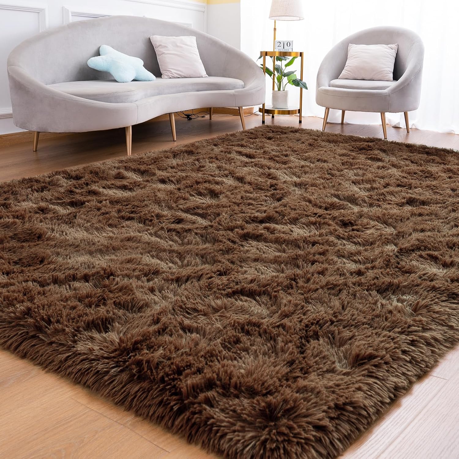 Fluffy Area Rug for Living Room Bedroom, 5 x 7 Brown Rug Fuzzy Non-Slip Modern Carpet Ultra Soft Faux Fur Rugs for Dorm Kids Room Home Decor 5 x 7 Feet Brown