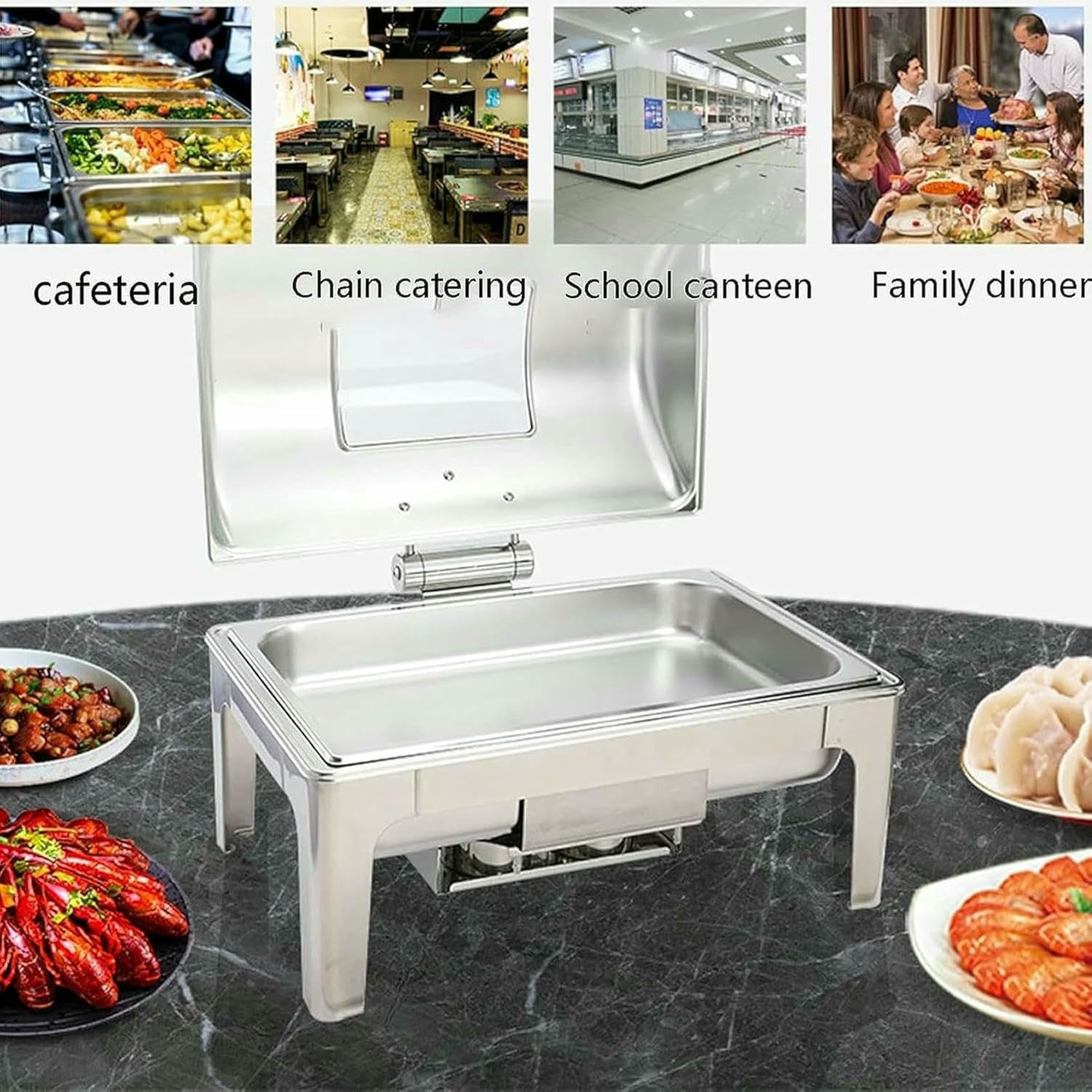 Chauffe-Plats - Jeu De Buffet Hot Pot. Rouleau Supérieur en Acier Inoxydable, Bateau À Eau Et Support De Carburant De Mariage, 9 L ~/,
