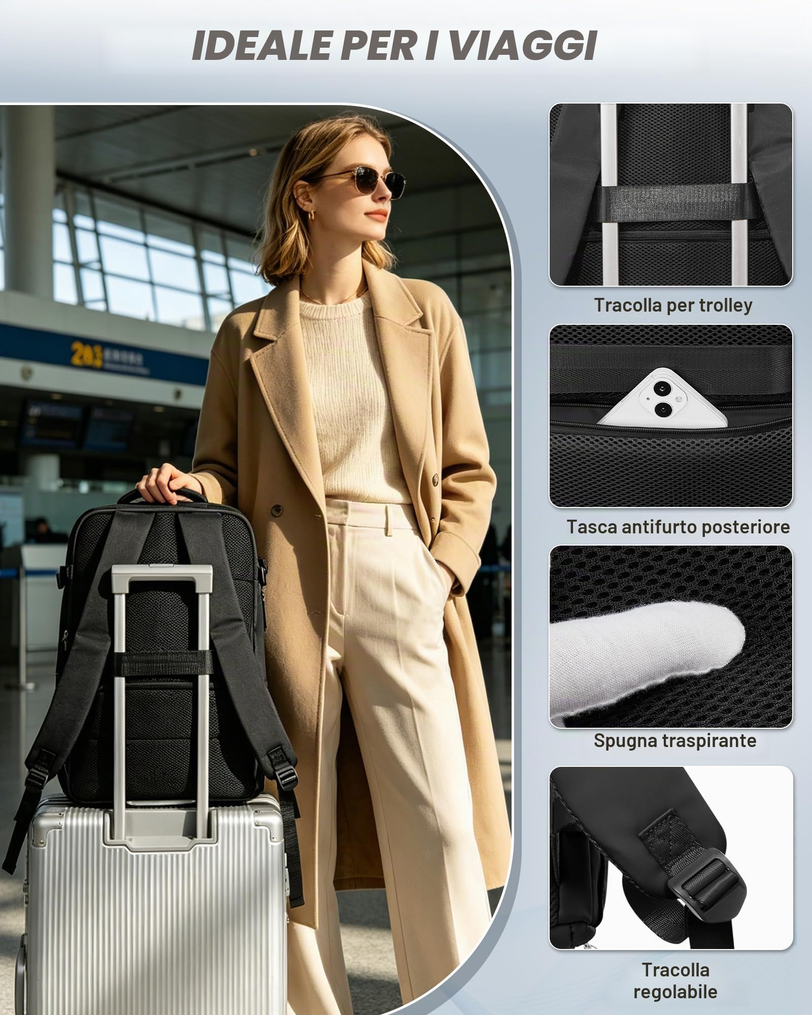 SZSYCN Zaino Sottovuoto Viaggio con Pompa Bagaglio a Mano Ryanair 40x30x20 | Borsa da Viaggio 47x31x22 Ryanair con Sottovuoto Borsa Antifurto Impermeabile Zaino Sottovuoto per Laptop da 16 Pollici