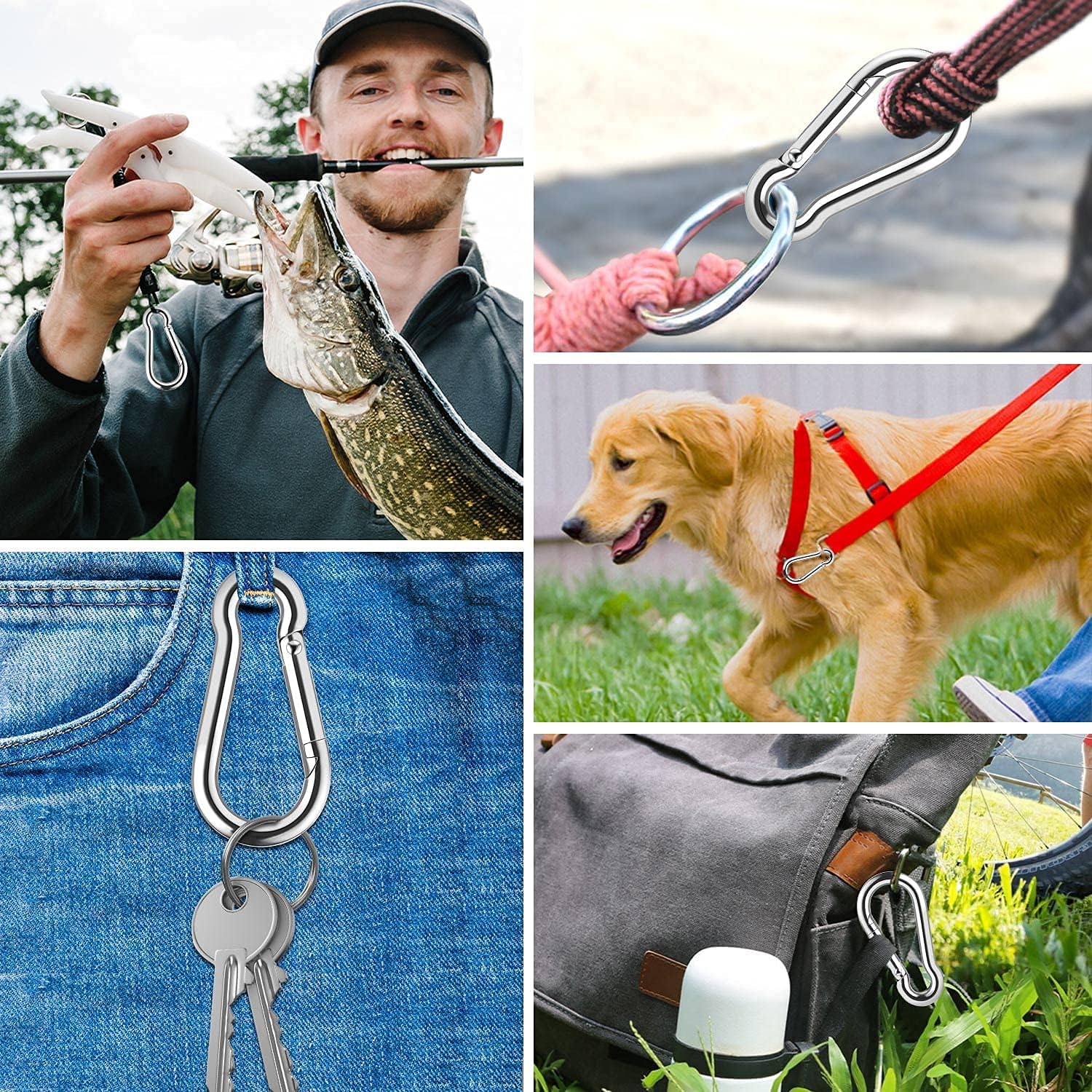 YGAOHF 14pcs Carabiner Clips, 1.57 inch Stainless Steel Carabiner Clip Hooks, Heavy Duty Spring Snap Hook, Spring Clips Quick Link for Water Bottle, Pet Tags, Rigging, Hiking, Camping