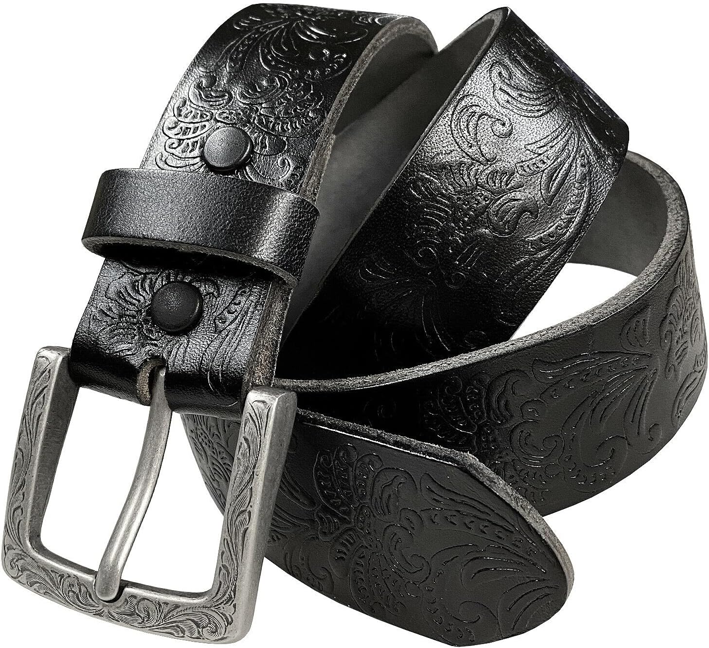 Cowboy Cowgirl Western Tooled Floral Embossed Full Grain Genuine Leather Belt Strap 1-1/2"(38mm) Wide