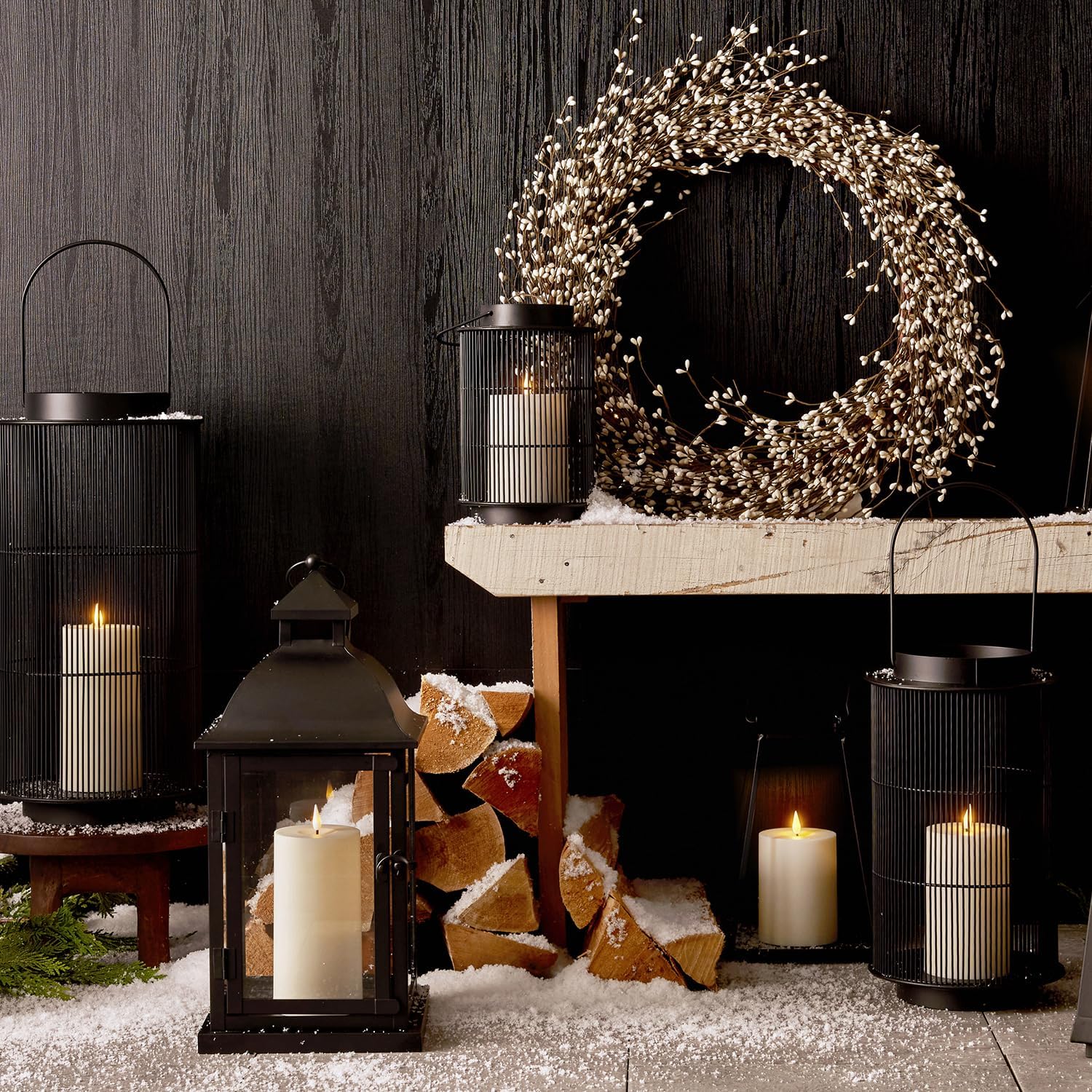 LampLust Outdoor Lanterns Decorative Spring Patio Decor, Set of 2, 8 Inch Black Metal Candle Lanterns, Battery Operated LED with Timer, Front Porch, Spring Outdoor Decorations, Modern Farmhouse Decor