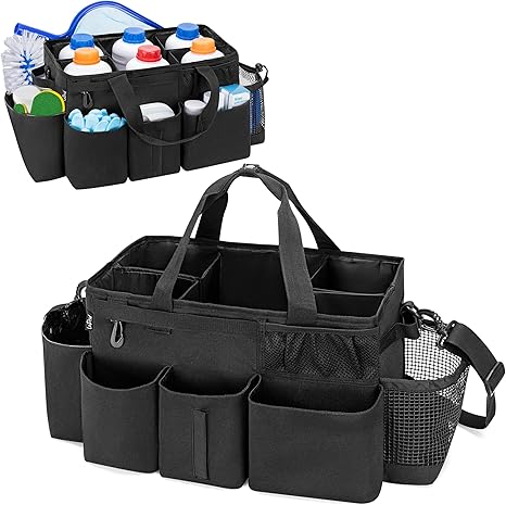 LoDrid Hot Tub Chemical Storage Bag, Pool Chemical Organizer with Handle and Shoulder Strap, Spa Supplies Carry Case for Adults, Black(Patent Design)