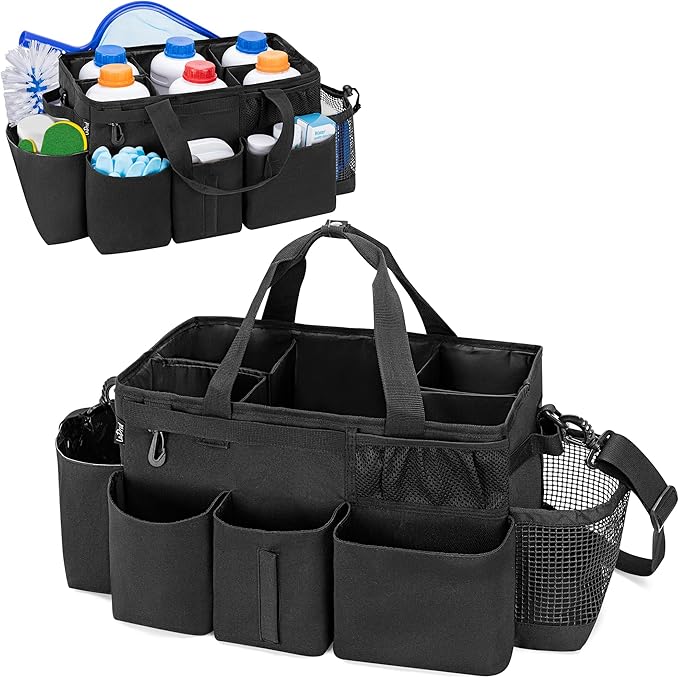 LoDrid Hot Tub Chemical Storage Bag, Pool Chemical Organizer with Handle and Shoulder Strap, Spa Supplies Carry Case for Adults, Black(Patent Design)