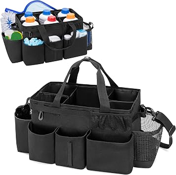 LoDrid Hot Tub Chemical Storage Bag with Handle and Shoulder Strap, Black | Pool Chemical Organizer, Spa Supplies Carry Case for Adults
