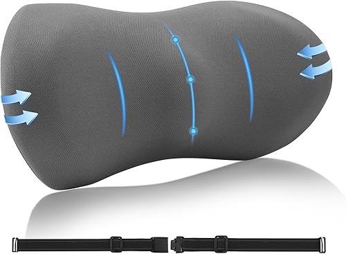 SHAKERINO Almohada de apoyo lumbar, almohada lumbar de espuma viscoelástica para soporte de espalda baja, cojín de espalda con correa para aliviar