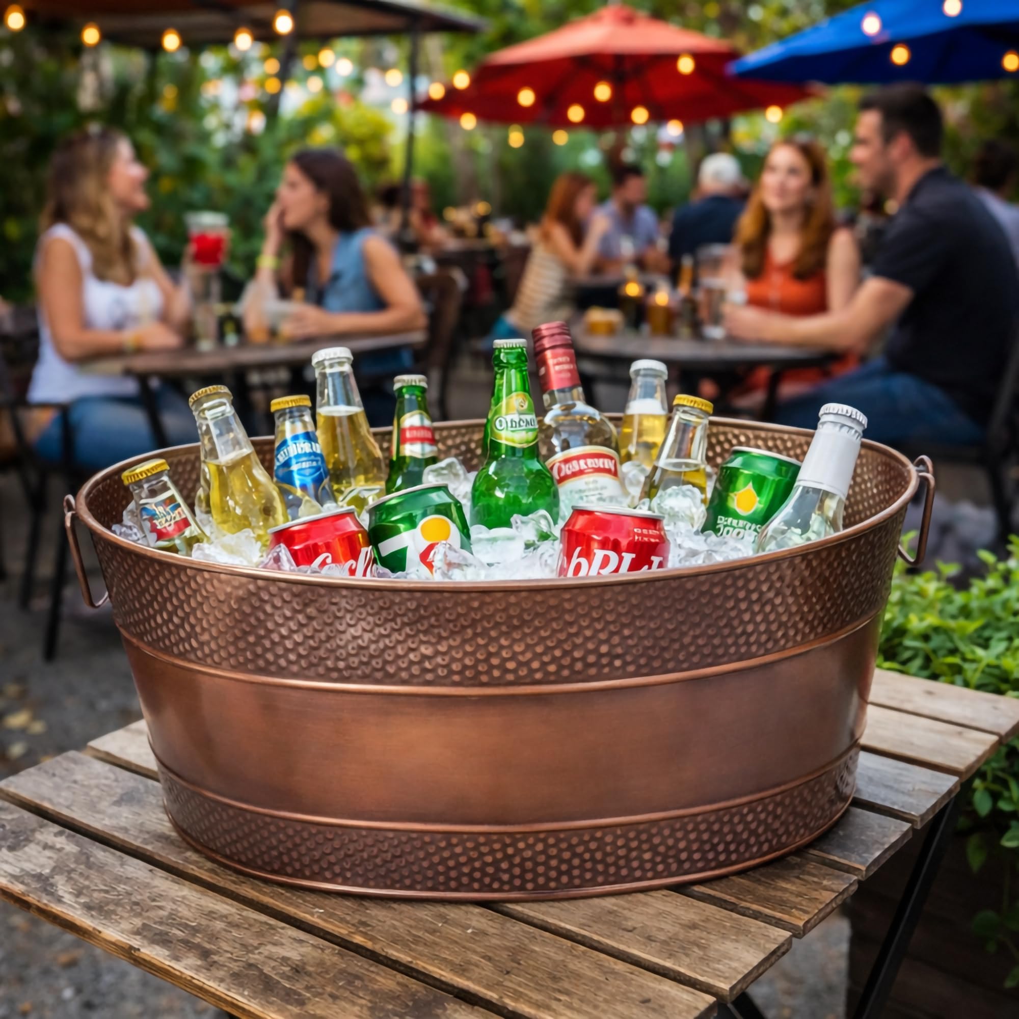 BREKX Aspen verzinkte Wanne, Kupfer-Finish, Eis- und Getränkekühler für Partys, versiegelter, auslaufsicherer Partykühler, leicht zu reinigen, handgefertigt, groß, oval, 25 Liter, Eimer für 30
