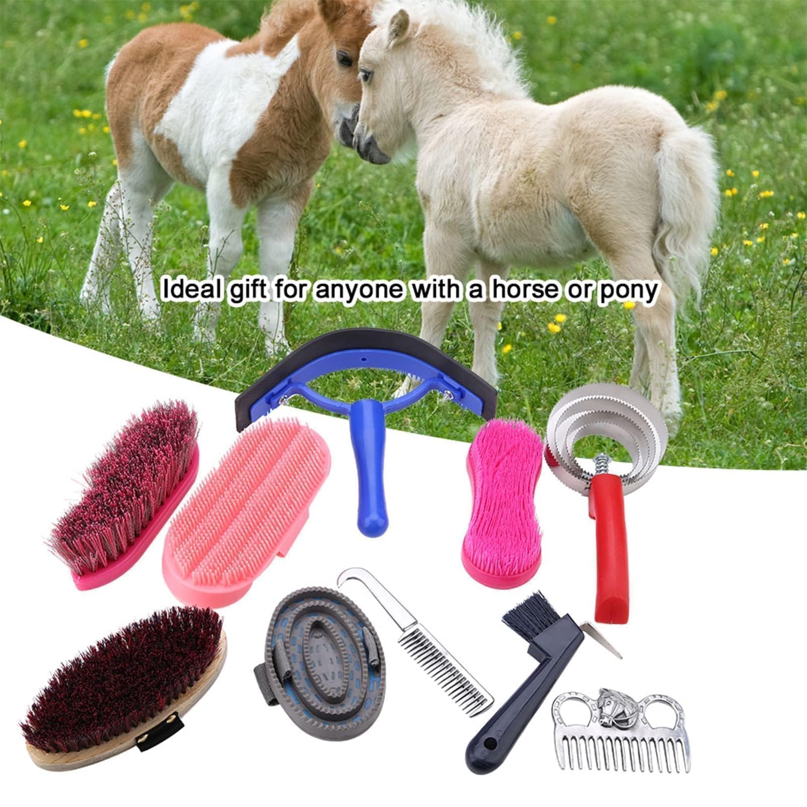 Kit De Aseo Para Caballos De 10 Piezas, Juego De Suministros Para Cuarto De Aperos, Juego De Cepillos Para Caballos, Suministros Para Baño De Caballos Para Jinetes Principiantes
