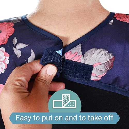 Miniatura 3 de Celley Paquete de 3 baberos para adultos para comer con atrapa migas, lavables y reutilizables, protectores de ropa para mujeres mayores