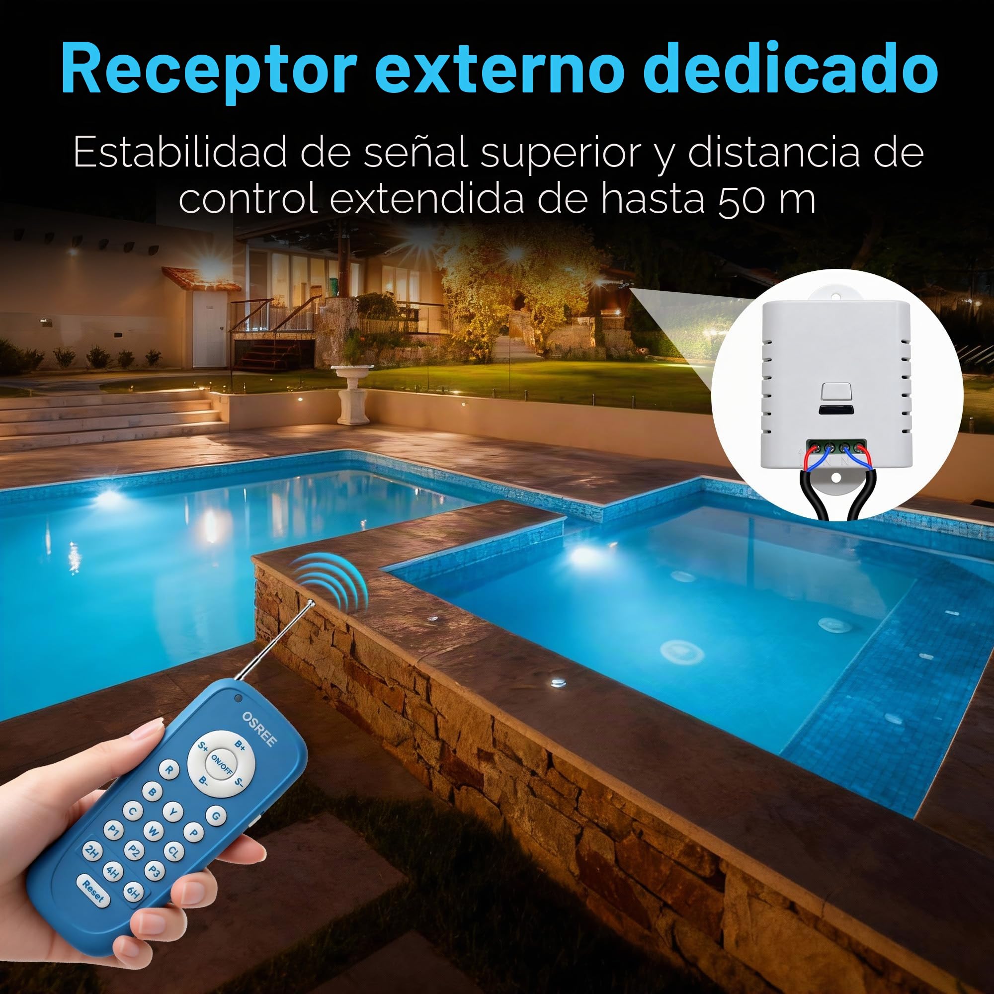 Foco LED Piscina con Rosca 1,5", 25W Lámpara Piscina RGB Multicolor con Remoto, Ø242mm, 12V AC Relleno de Resina Luz Sumergible para Boquilla y Tubo para Piscinas Hormigón Escaleras