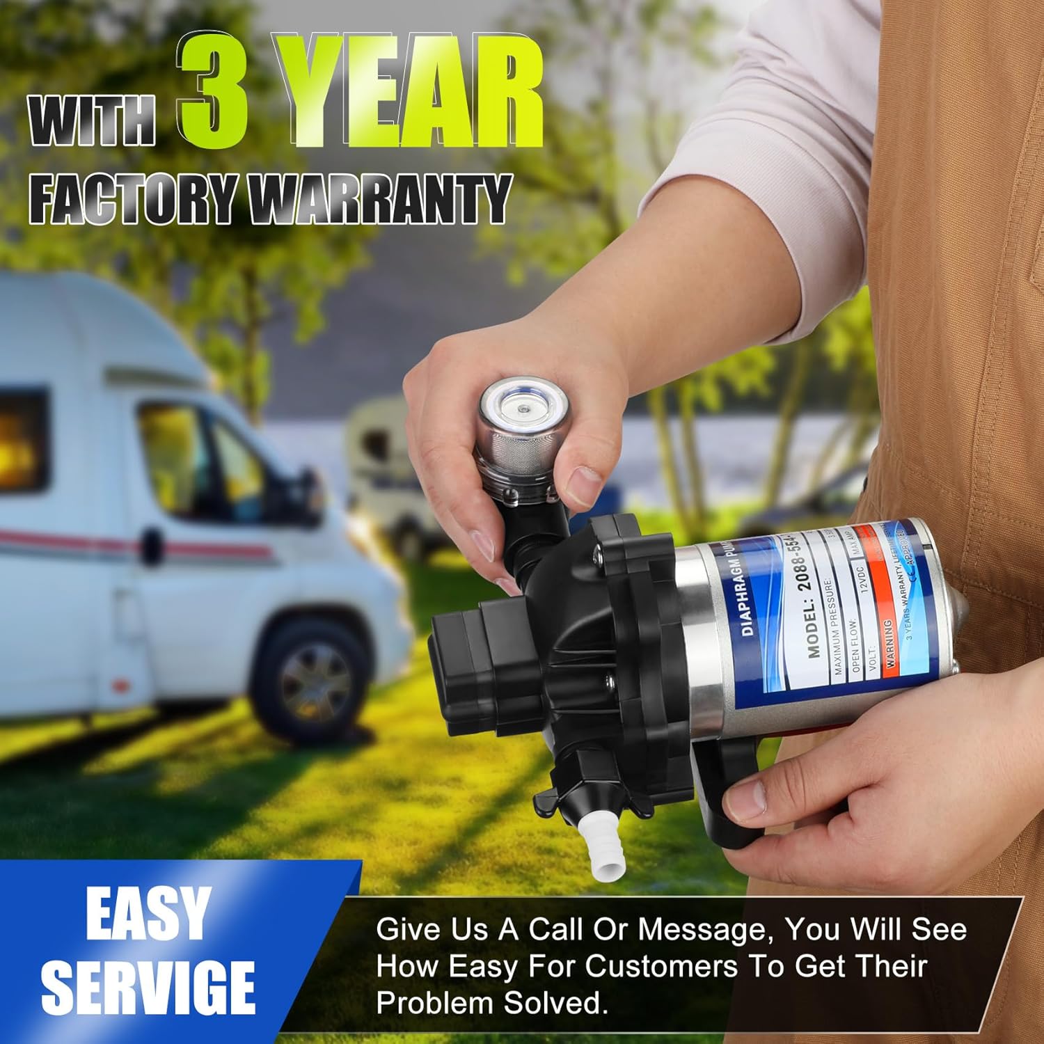 High-End RV 2088-554-144/2088-403-144 Fresh Water Pump,12v Diaphragm pump,12v 3.5 Gallons per Minute,45 psi,1/2 npt Connection,No Noise,Includes Detachable Filters!