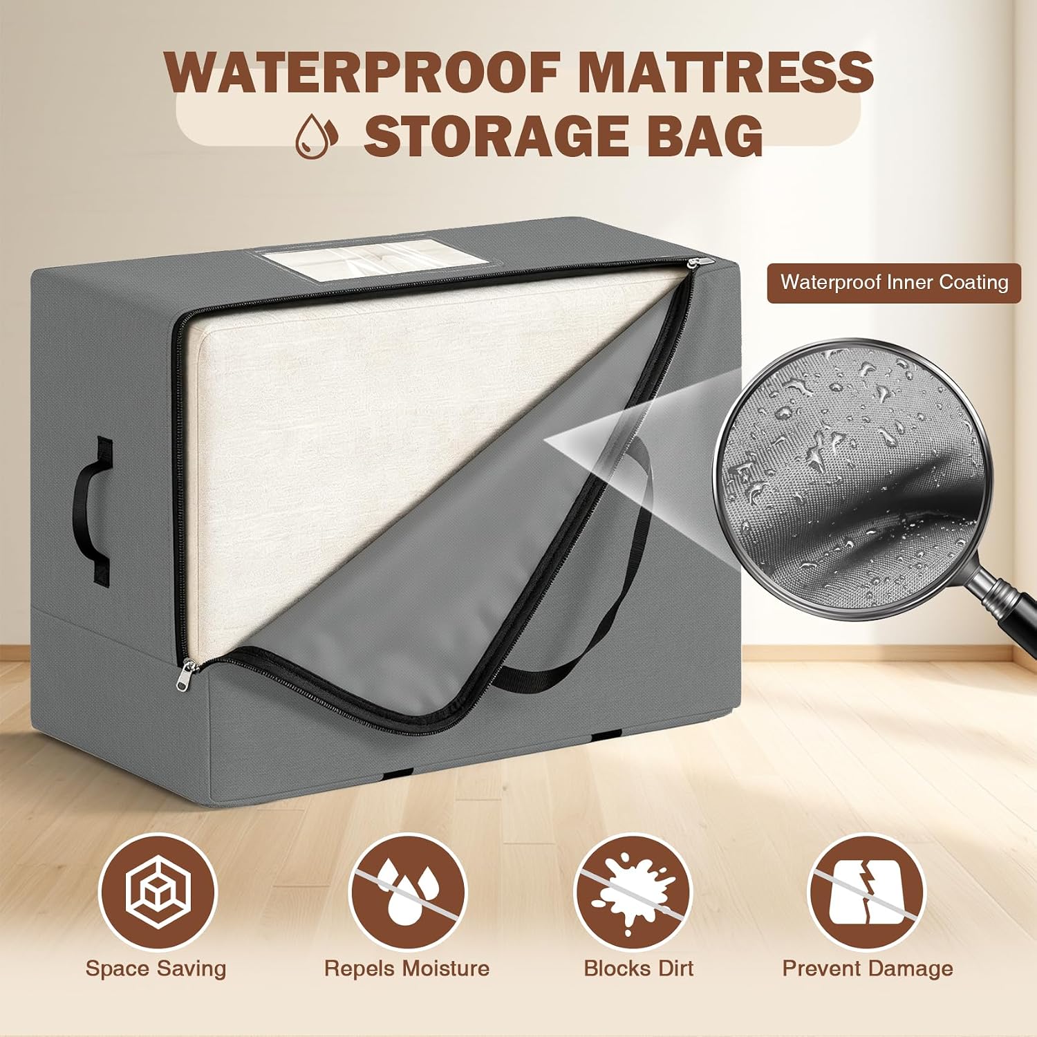 Cuddly Nest Folding Mattress Storage Bag Fits 4" Queen Mattress, Grey image 4