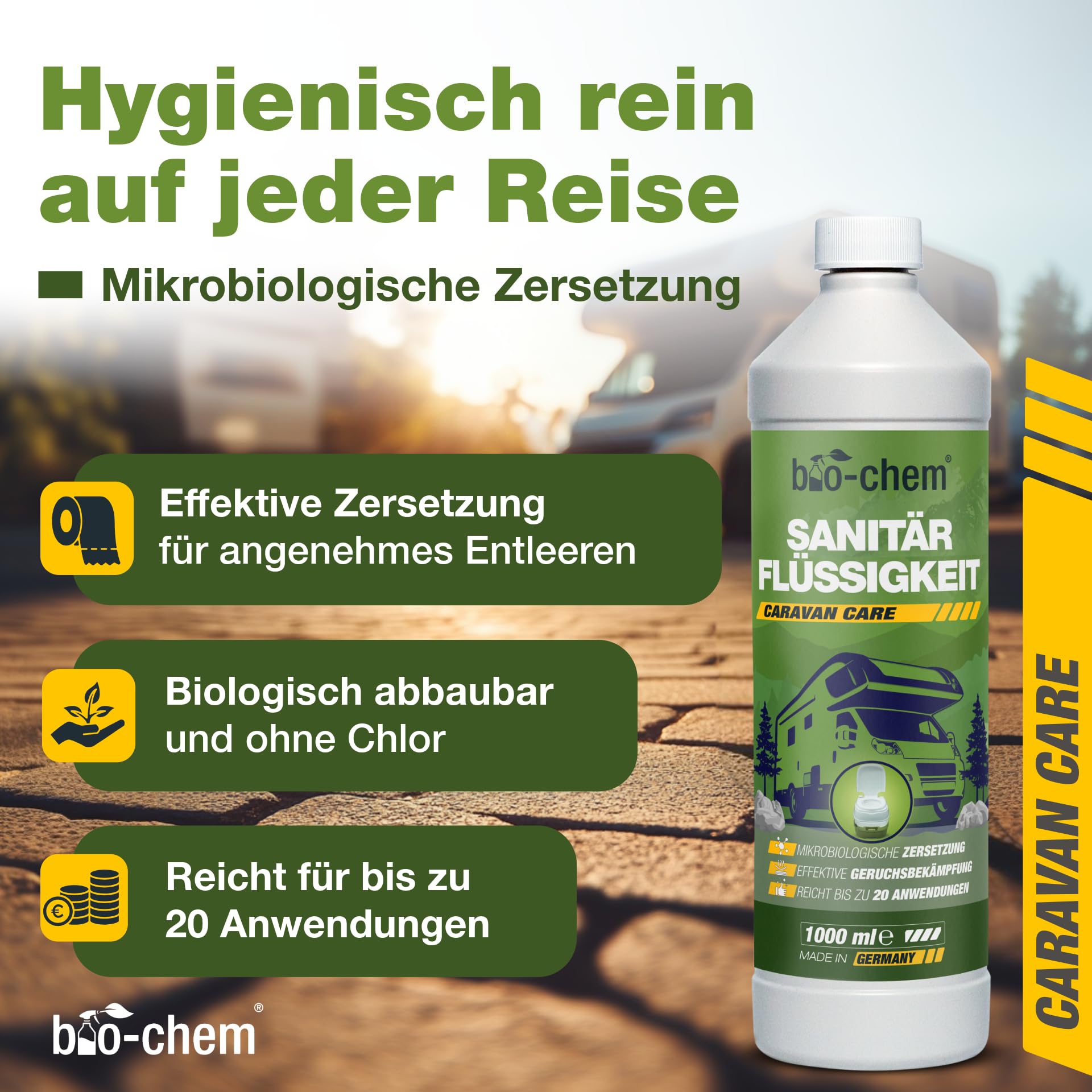 bio-chem Sanitärflüssigkeit Campingtoilette 2x 1L | Mikrobiologischer Toilettenzusatz gegen Gerüche & Fäkalien für mobile Toilette und Chemietoilette