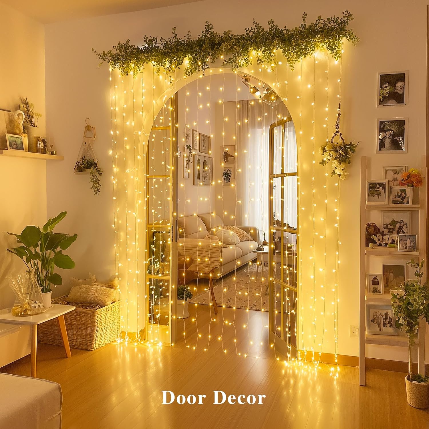 JMEXSUSS 200 LED Curtain Lights Battery Operated & USB Plug in, Warm White | 8 Modes Hanging String Lights Indoor for Bedroom, Fairy Lights for Backdrop Wall Dorm Wedding Party Patio Christmas Decor