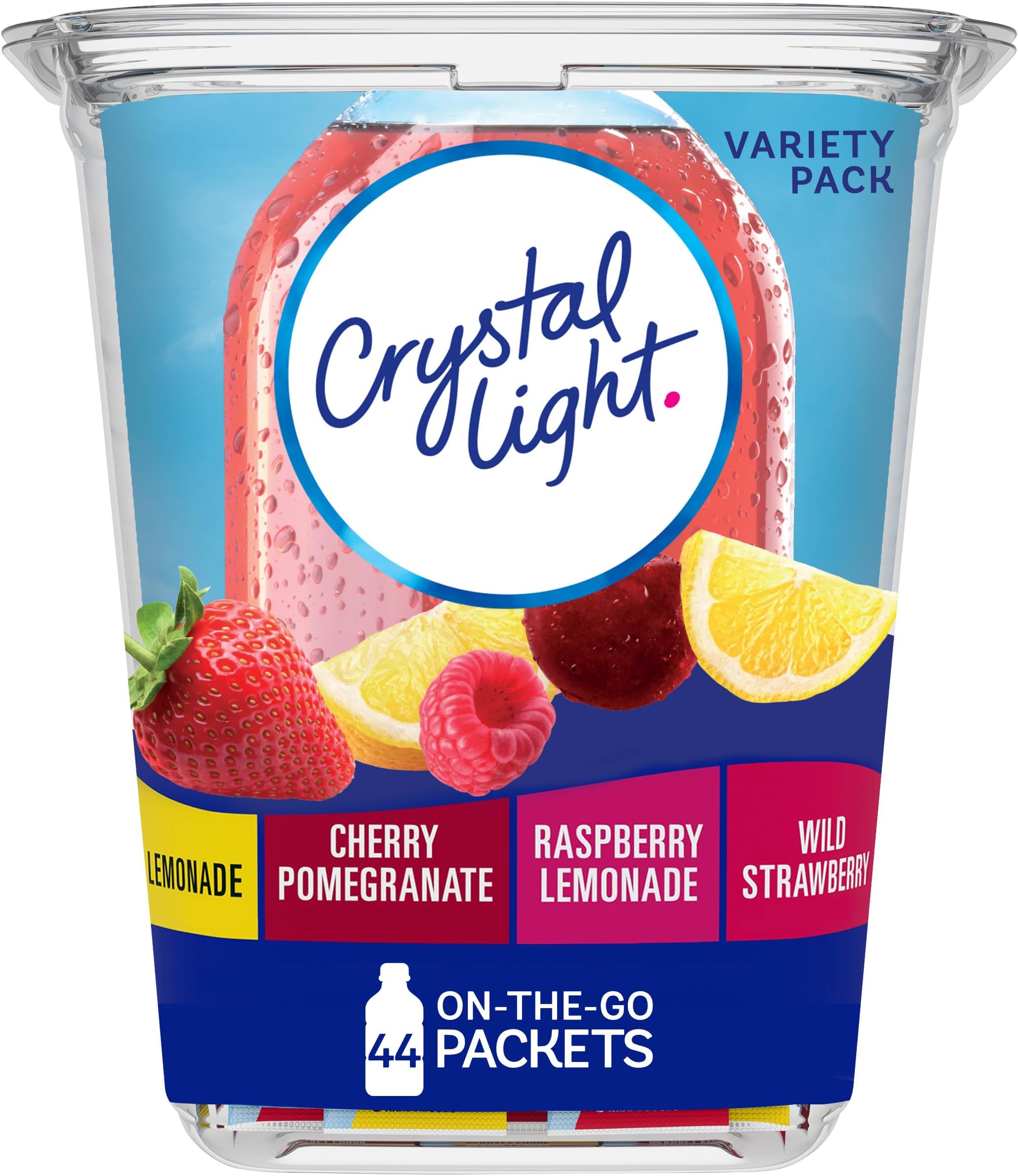 Crystal Light Lemonade, Cherry Pomengrate, Raspberry Lemonade & Wild Strawberry Powdered Drink Mix Variety Pack, 44 ct On-the-Go-Packets