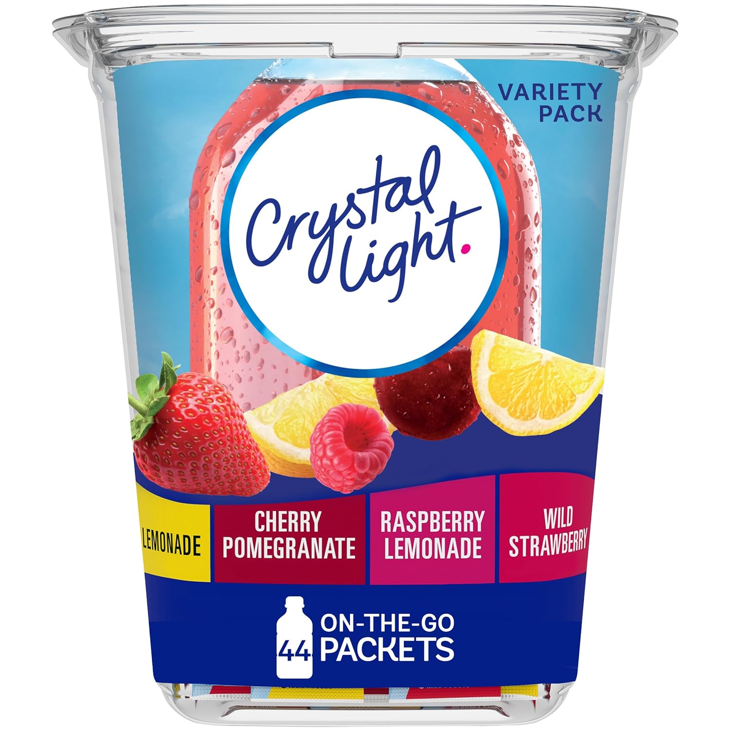 Crystal Light Lemonade, Cherry Pomengrate, Raspberry Lemonade & Wild Strawberry Powdered Drink Mix Variety Pack, 44 ct On-the-Go-Packets