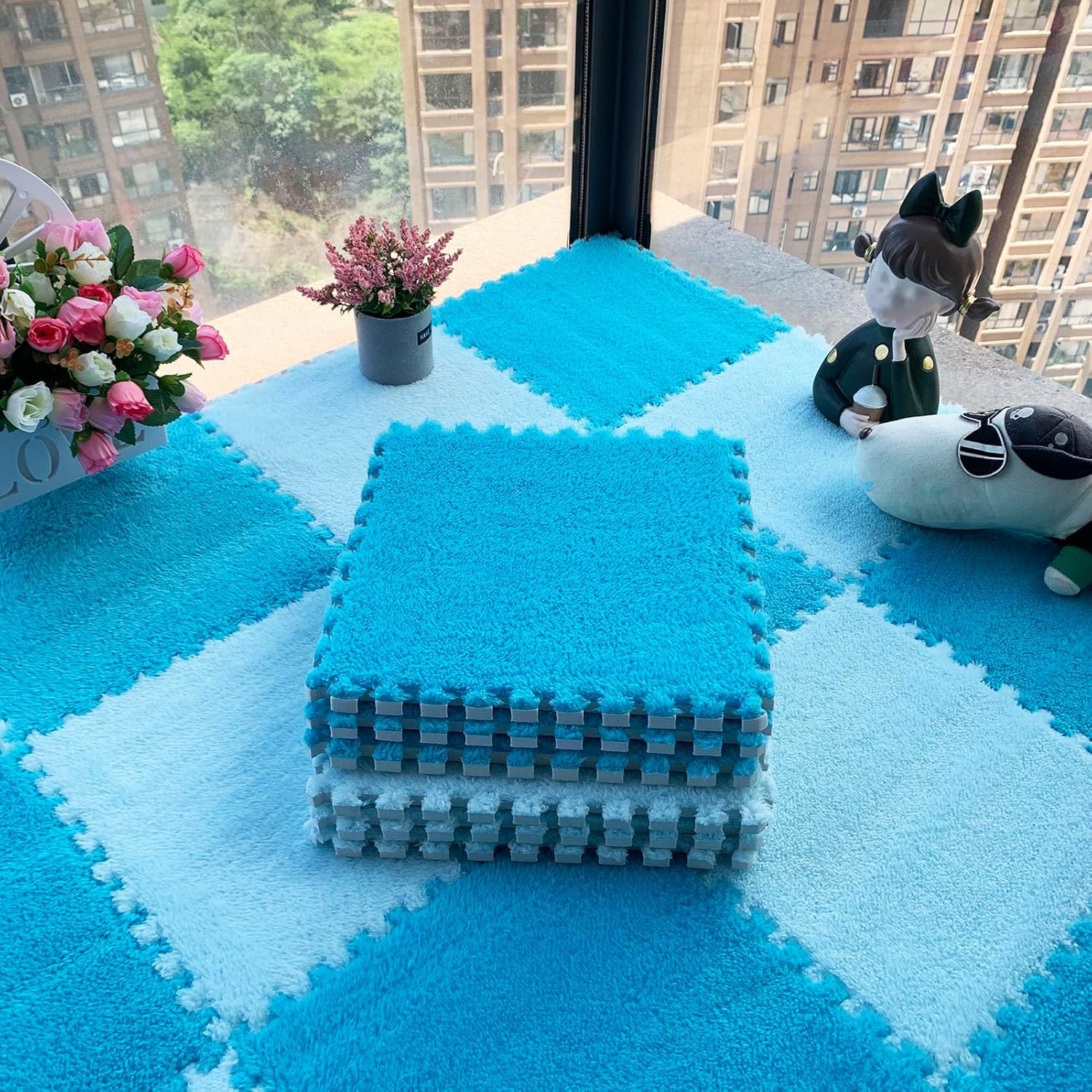 Tapis en mousse puzzle bleu pour decoration de la chambre enfant