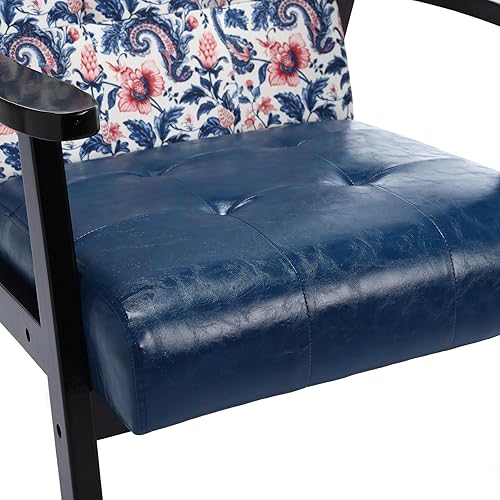 Miniatura 6 de HomeMiYN Sillón moderno de mediados de siglo de cuero artificial copetudo de 21.65 pulgadas de ancho, azul 2-Azul,Rojo -