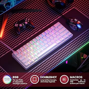 teknosepetim 175cm USB Kablolu Hot-Swap mekanik oyun klavyesi – 61 tuşlu çok renkli RGB LED arka plan aydınlatması, PC oynatıcılar için