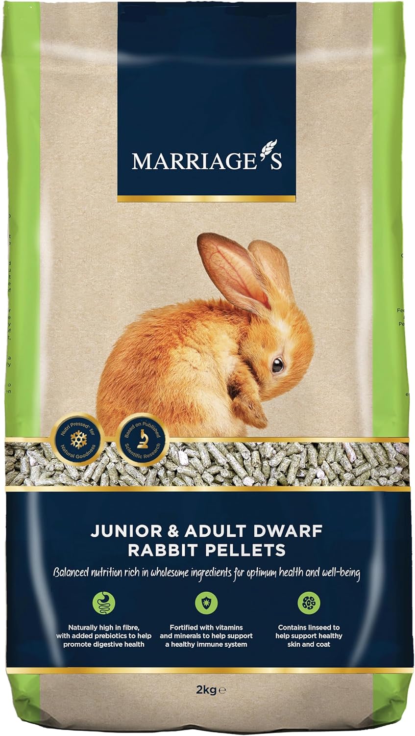 Marriage’s – Indoor Rabbit Food Pellets for Healthy Weight & Immune System, Dwarf & Baby Rabbit Food with Sunflower Seed, 100% Nutri Pressed, Suitable for 20 Weeks and Older (2kg)