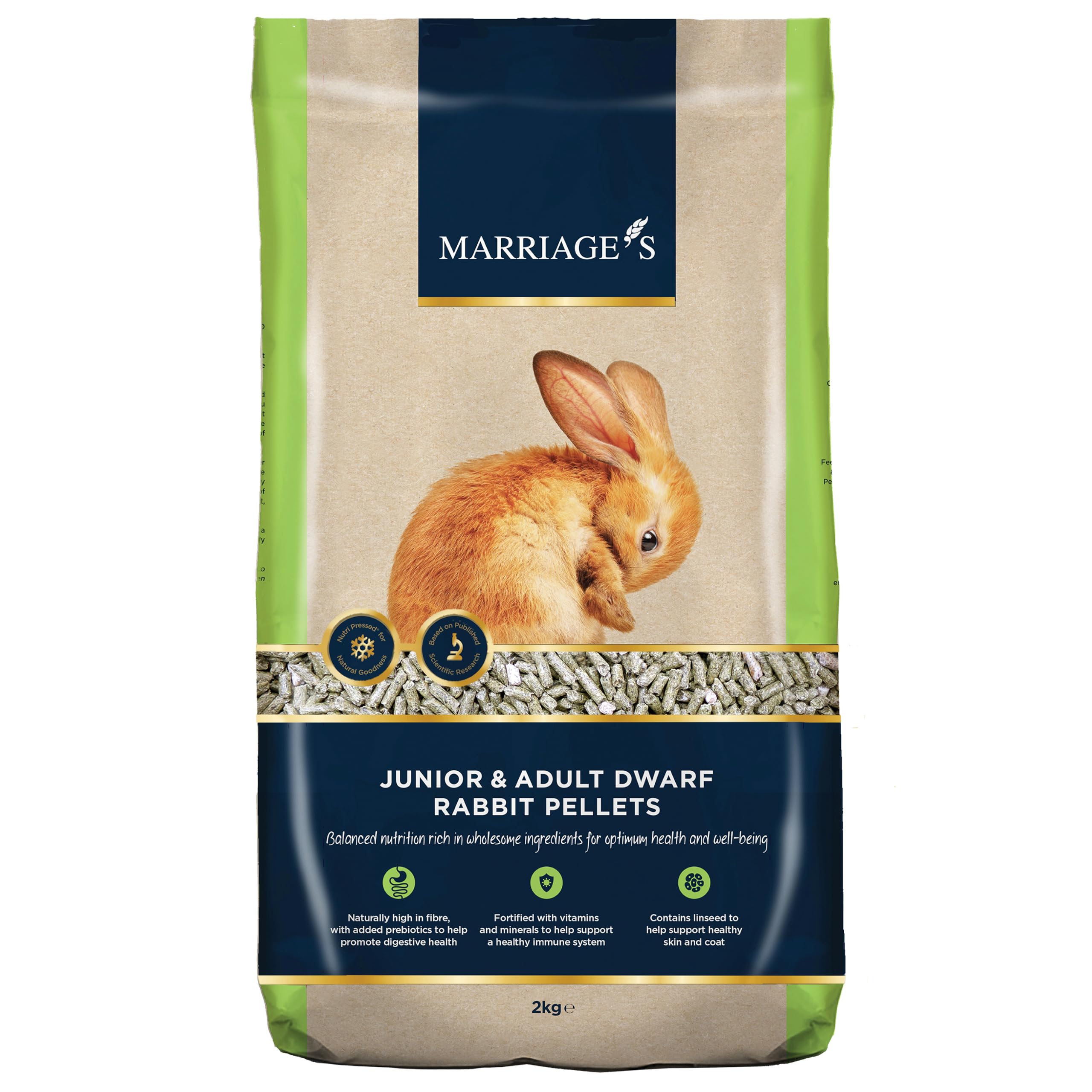 Marriage’s - Indoor Rabbit Food Pellets for Healthy Weight & Immune System, Dwarf & Baby Rabbit Food with Sunflower Seed, 100% Nutri Pressed, Suitable for 20 Weeks and Older (2kg)