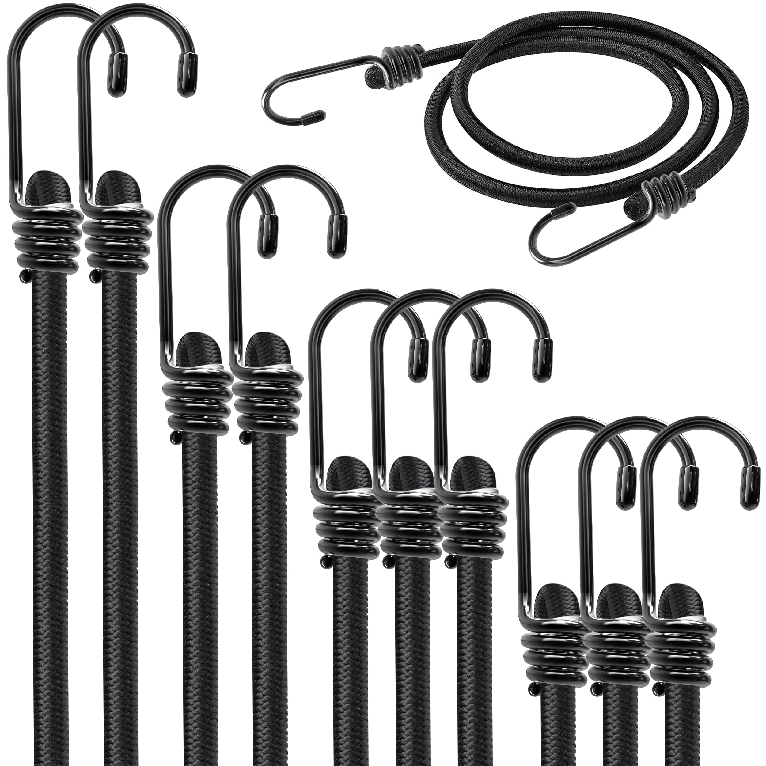Bungee Cords with Hooks Heavy Duty Weatherproof & UV-Resistant Elastic Bungee Straps, Ideal for Securing Luggage Camps, Tarps