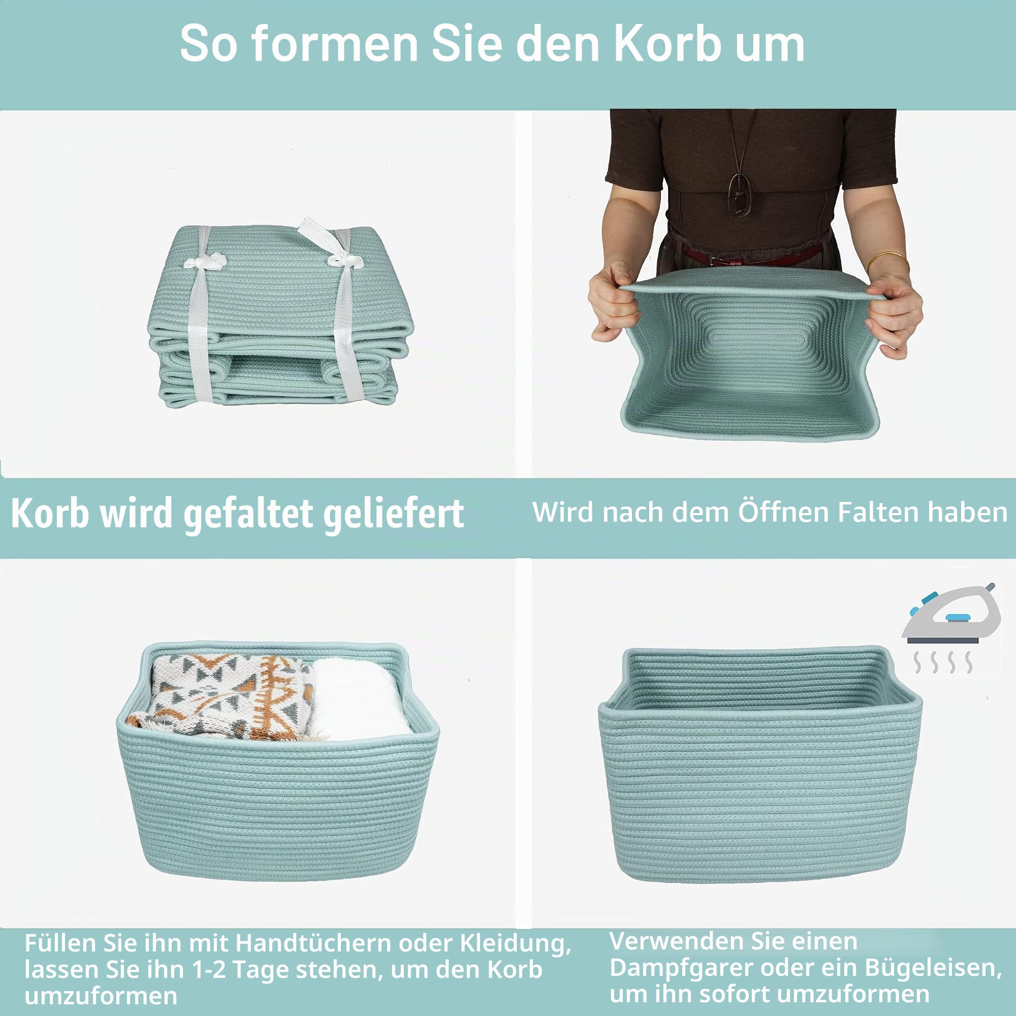 Aufbewahrungskorb aus Baumwollseil, gewebter Korb für die Organisation von Regalen, Schrank, rechteckig, dekorative Körbe zur Aufbewahrung von Kleidung, Spielzeug, Büchern, Handtüchern, 3 Stück, 37 x