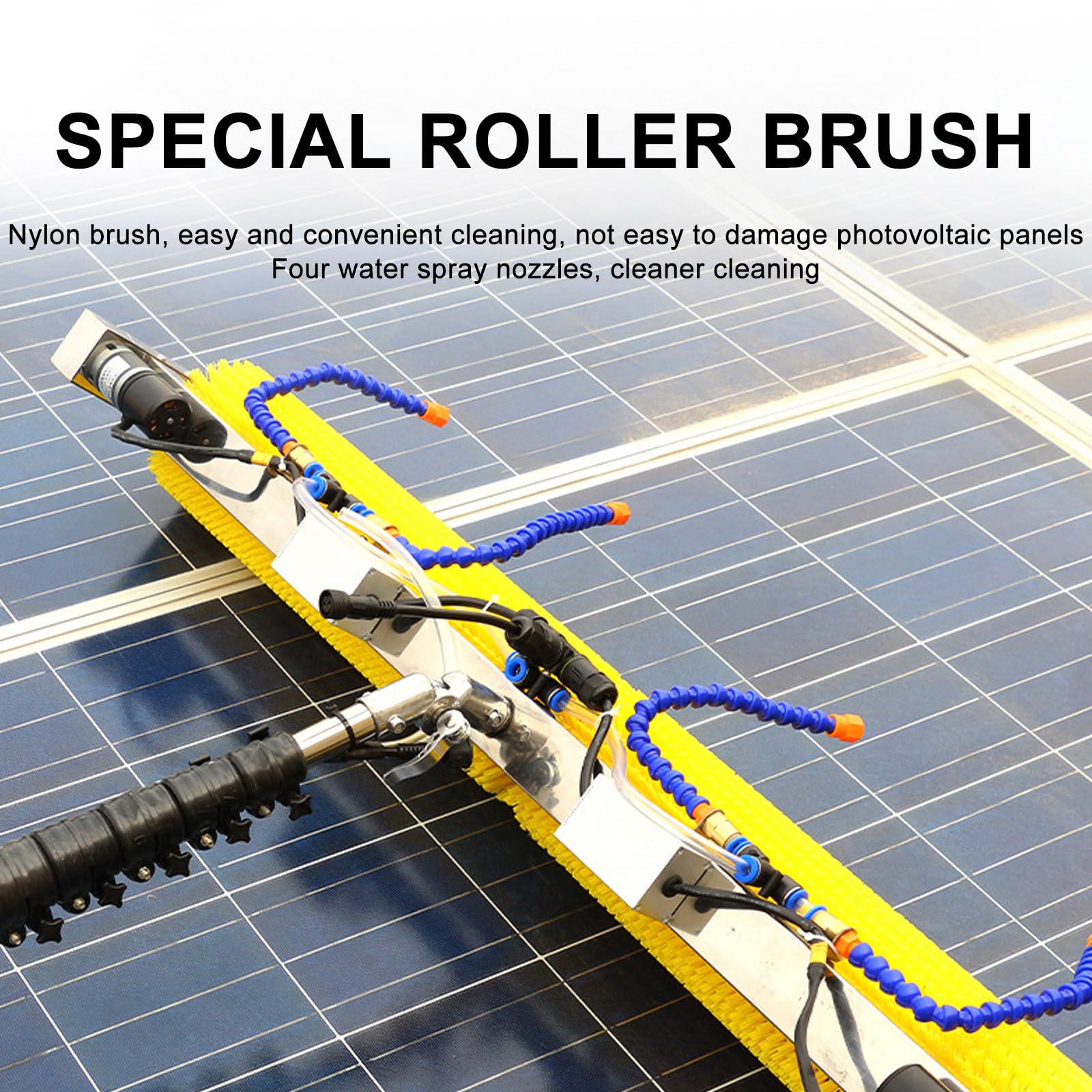 Kit per La Pulizia Solare Elettrico, con Asta Telescopica in Fibra di Carbonio da 7 M/8 M, per Pannelli Solari, Finestre in Vetro, Uso Asciutto E Bagnato,Mainspower-7m