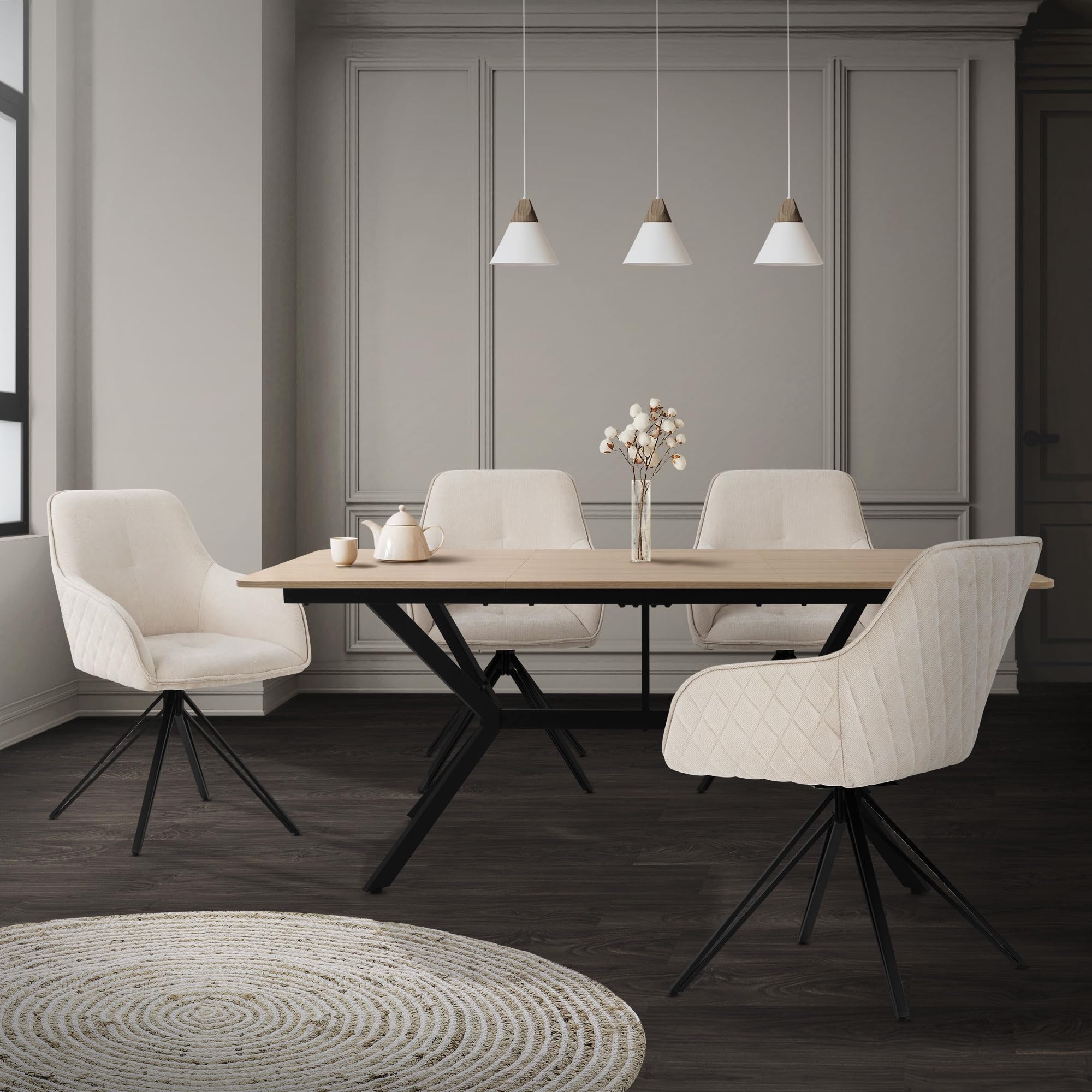 ML-Design Mesa de Comedor Marrón Claro 180x80x75 cm Rectangular para Seis Personas, Mueble para Cocina Salón, Estructura de Acero, Diseño Industrial Moderno, Patas Atornillables Regulables en Altura