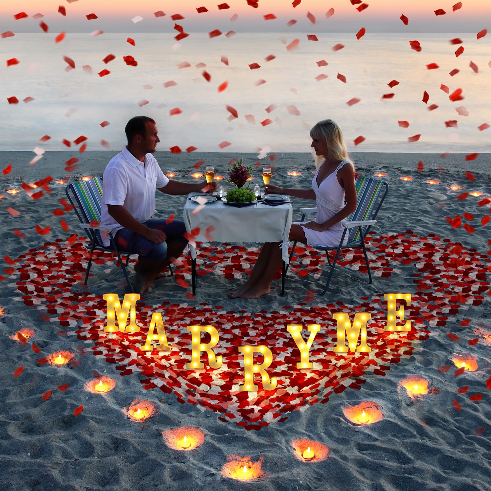 プロポーズのデコレーション スープフラワー「MARRY ME」サイン、LED Amazon｜4080個 Marry Me サインプロポーズデコレーション 72個の