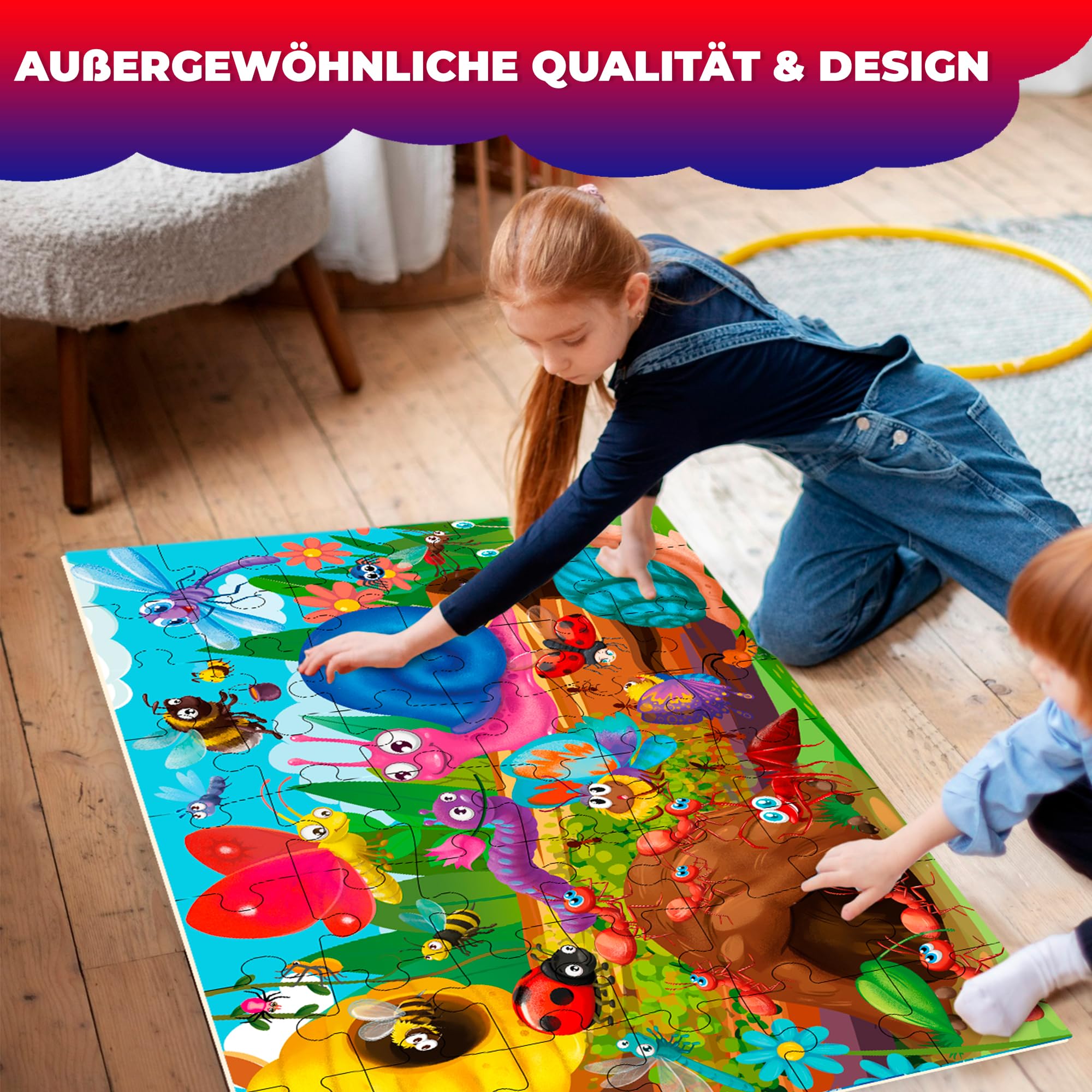 QUOKKA Puzzle Geant Enfant 3 4 Ans - 60x90 cm 48 Pièces Puzzle XXL de Sol Enfants 5 6 Ans - Grand Іnsectes Jouet pour Garçons et Filles - Educatif Cadeau