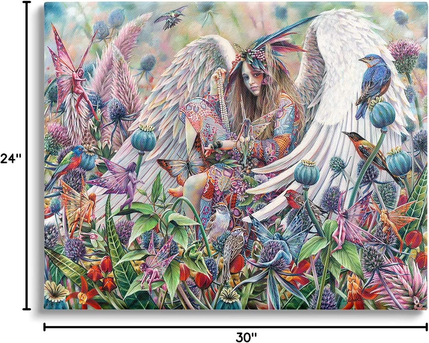 Vivid Meadow Angel Fantasy Canvas Wall Art, 30 x 24