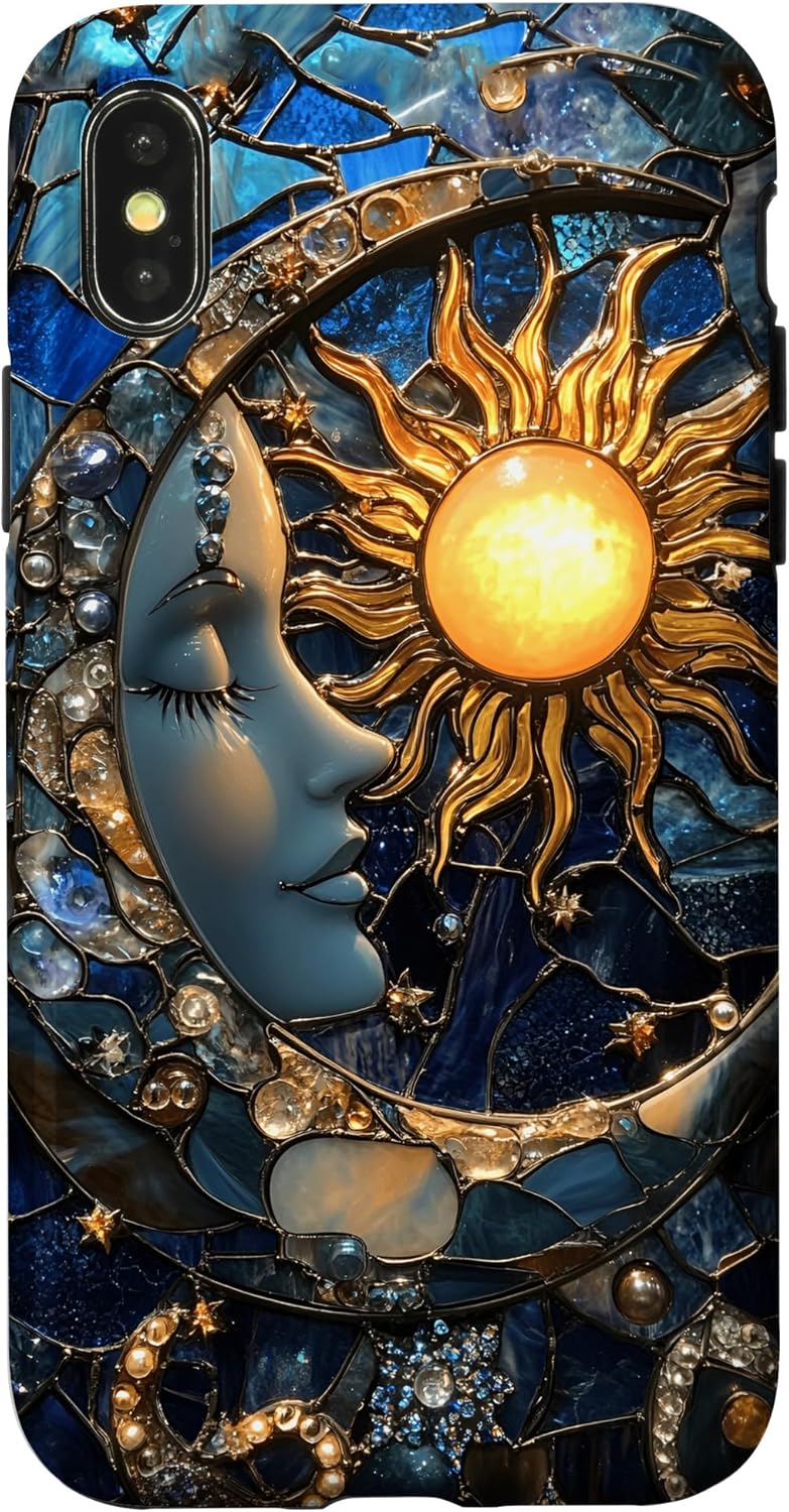 Stained Glass Effect With Moon and Sun Design Case for iPhone 11