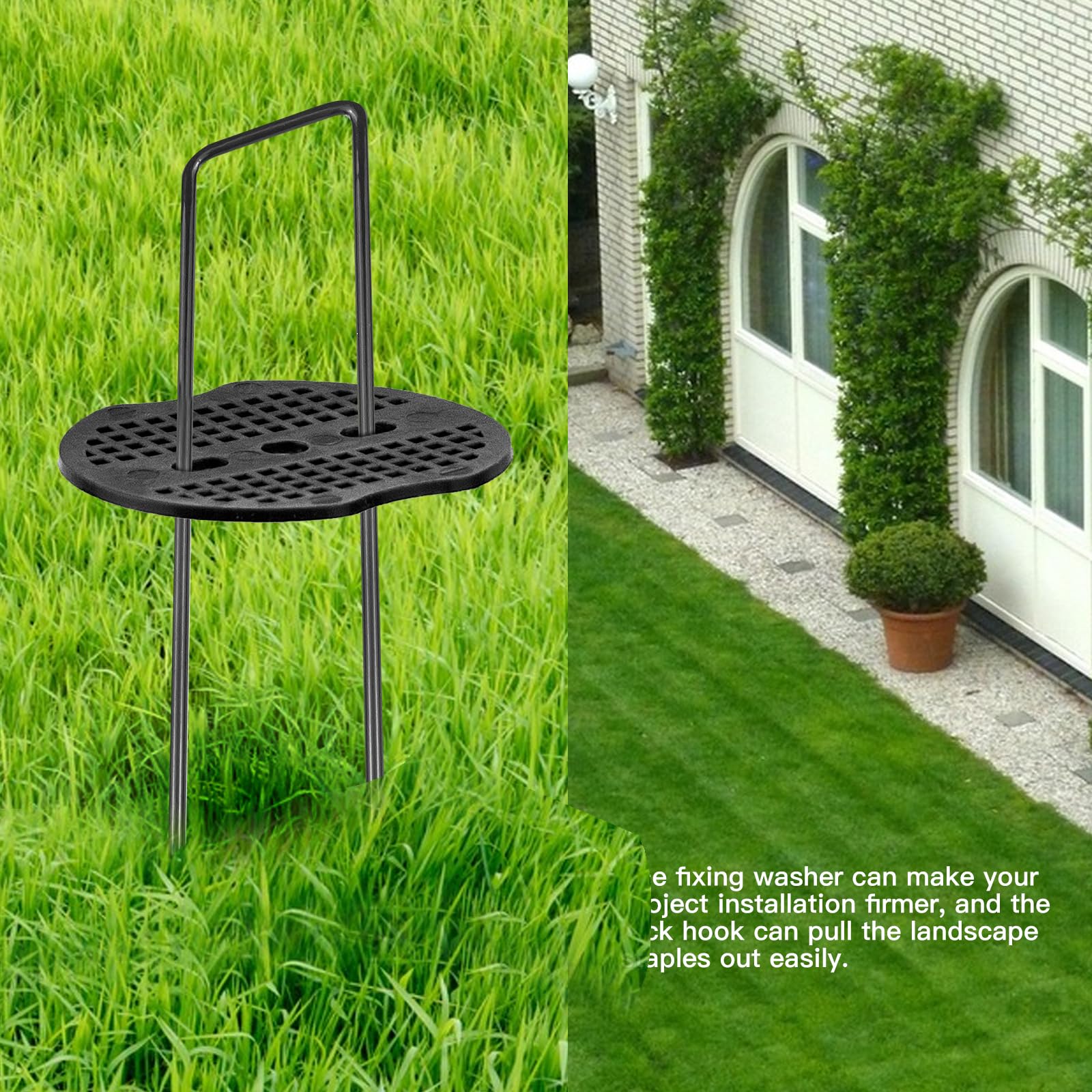 COONE Poli da giardino a forma di U + 10 picchetti da giardino in plastica da 10,9 cm + 20 rondelle tampone + 1 gancio per grimaldelli, graffette da giardino in metallo per bordi paesaggistici