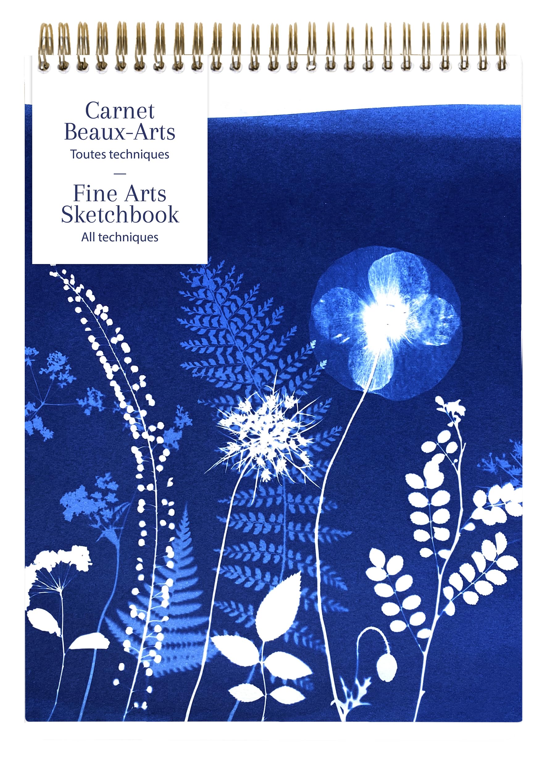 Clairefontaine 83506C – A Spiral Bound Notebook with Floral/Cyanotype Motif – A4 21 x 29.7 cm 40 Sheets of White Multitechnical Drawing Paper 180 g – Cyanotype Collection