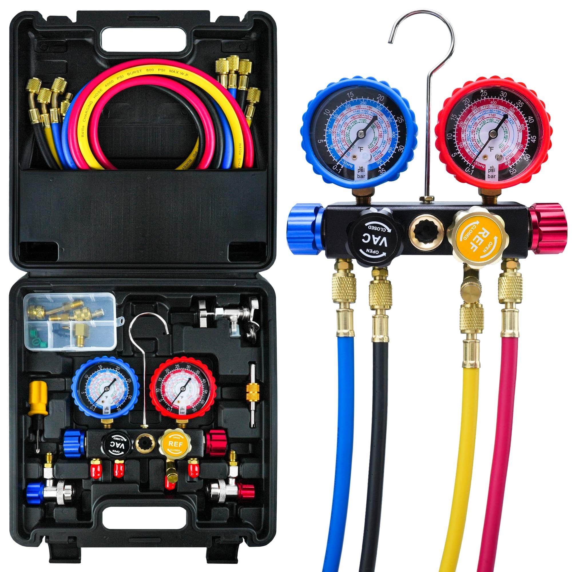 CALPOSE 4 Way AC Manifold Gauge Set for R134a R404a