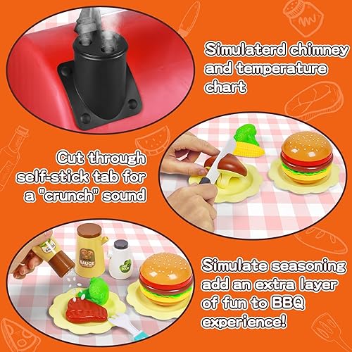 Miniatura 5 de Juego de cocina para niños 2025, parrilla de juguete con luz ahumada, juego de comida para exteriores, juego de cocina, 2 capas, regalos para niños