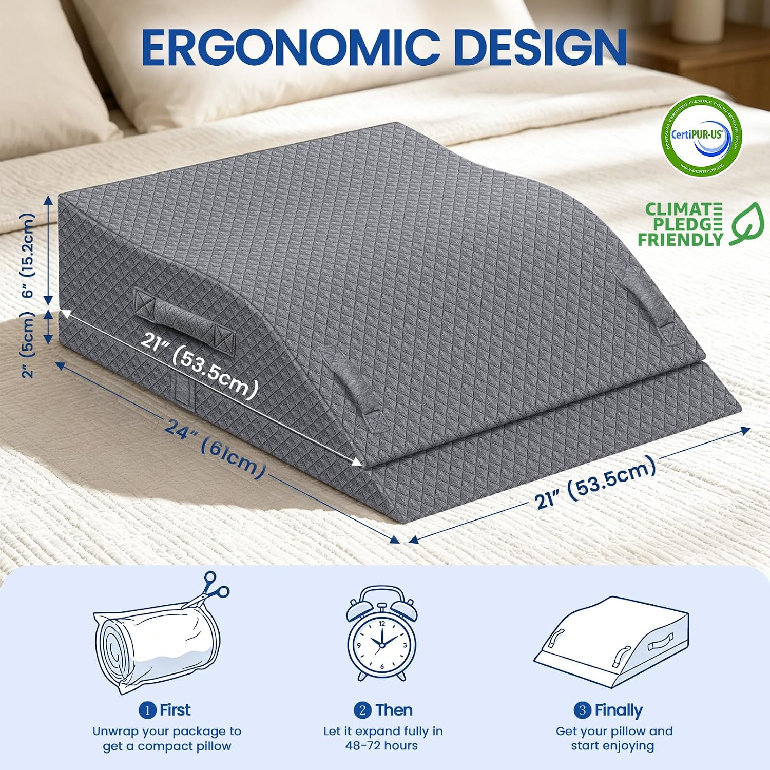 Elevation Pillows for Leg After Surgery, Memory Foam Adjustable Wedge Pillow for Injury or Rest, Ankle Pillow for Sleeping Blood Circulation Grey/Double Leg thumbnail