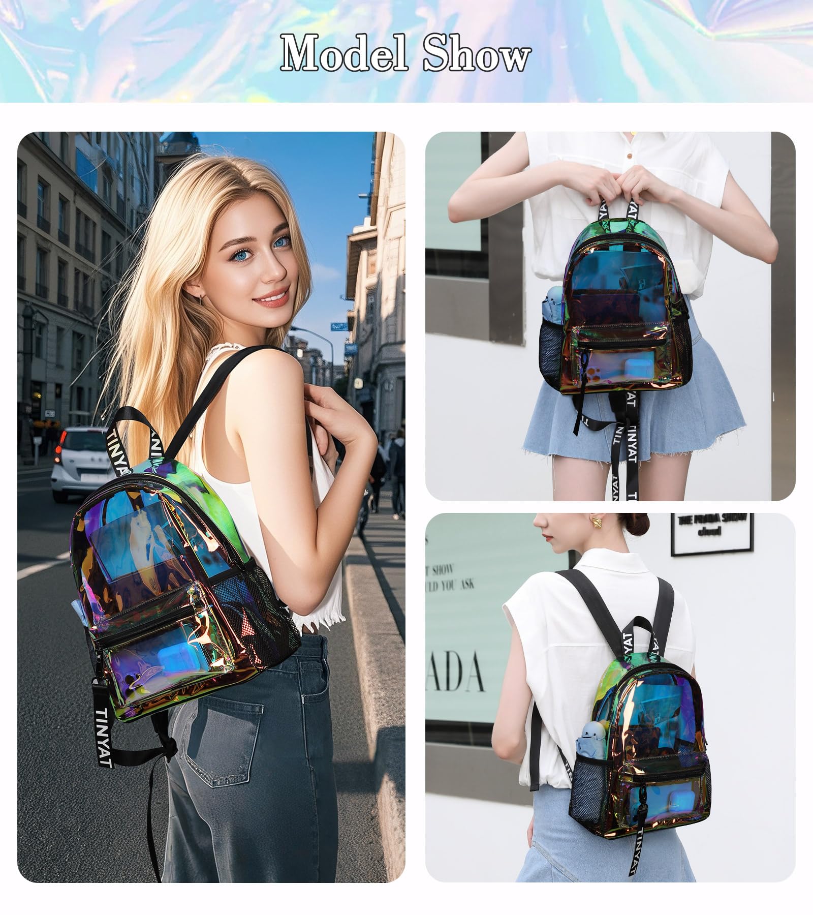 TINYAT Zaino trasparente resistente per scuola, concerti, sport, viaggi e uso quotidiano
