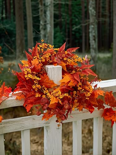 Miniatura 8 de Decoraciones de Acción de Gracias, decoración de otoño, corona de otoño de 20 pulgadas para puerta delantera, coronas artificiales con flores para