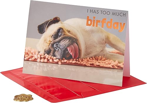 Miniatura 1 de NIQUEA.D Tarjeta de Feliz Cumpleaños, Pug en Alfombra (NB-0124), (5" x 7") Horizontal