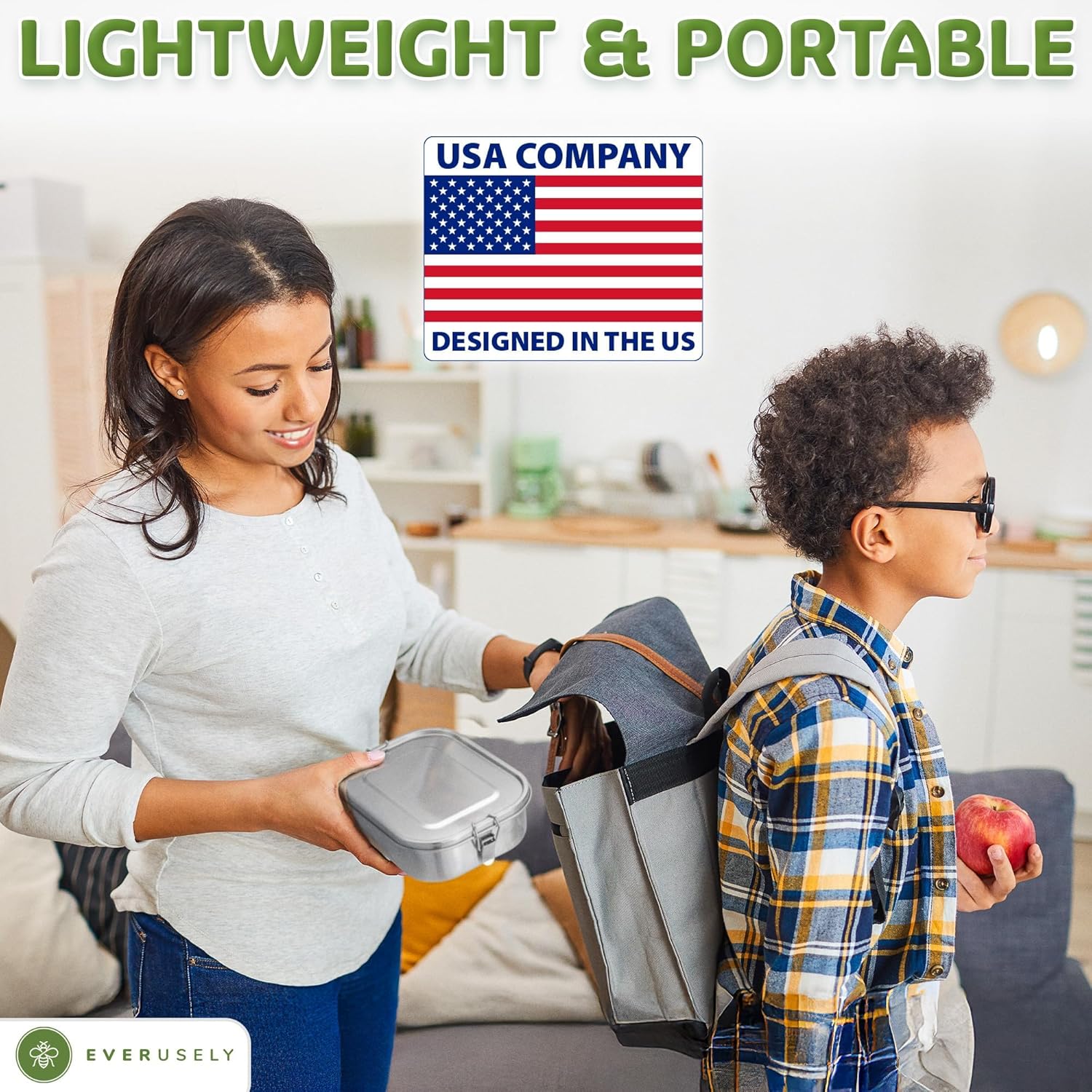 Everusely - Bento Box - Stainless Steel Lunch Box for Adults - 47 oz, 1.4 L - 5 Compartment Snack Container with Removable Silicone Seal + Secure Lock Clips - Non Plastic, Leakproof, Dishwasher Safe - Image 7