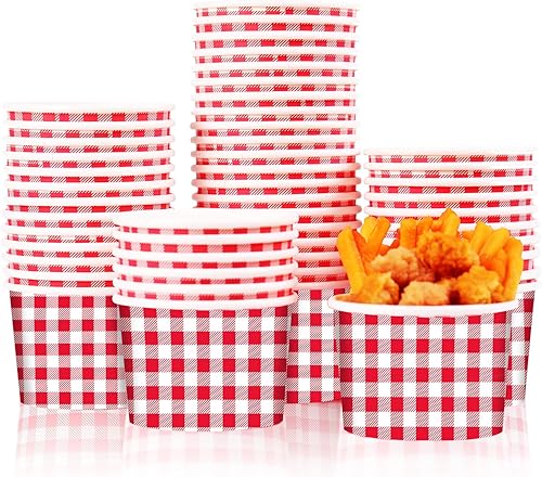 gisgfim 50 tazas de helado, cuencos de aperitivos de guinga, 9 onzas de cuadros rojos a cuadros para picnic, barbacoa, camping, helado, desechables,